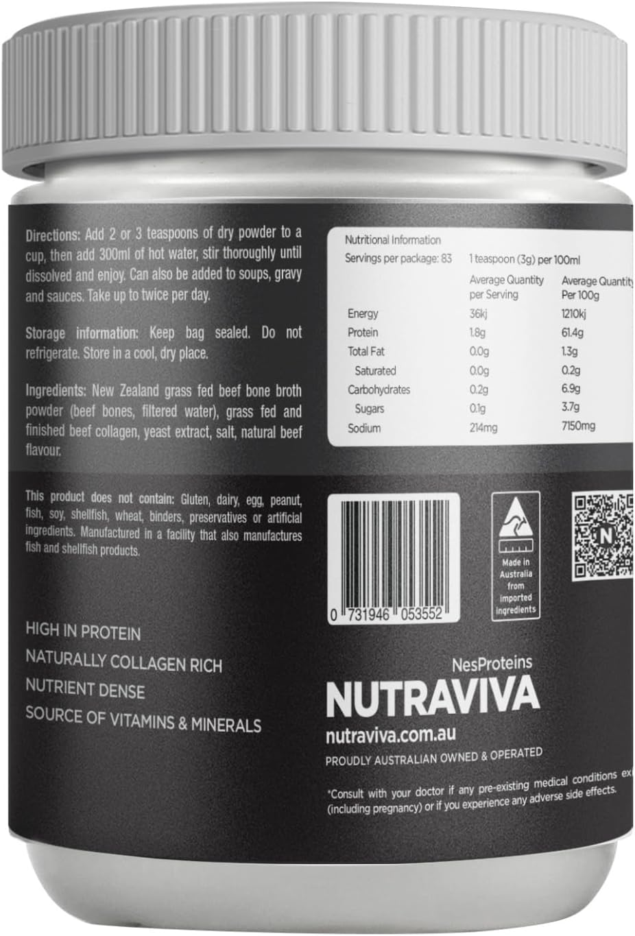 Nutraviva Original Beef Bone Broth Powders 250 G image number 2