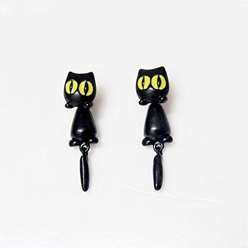 Cat Women Stud Earrings Jewellery,Handmade Earring for Mens Girls Kids (Black) image number 2
