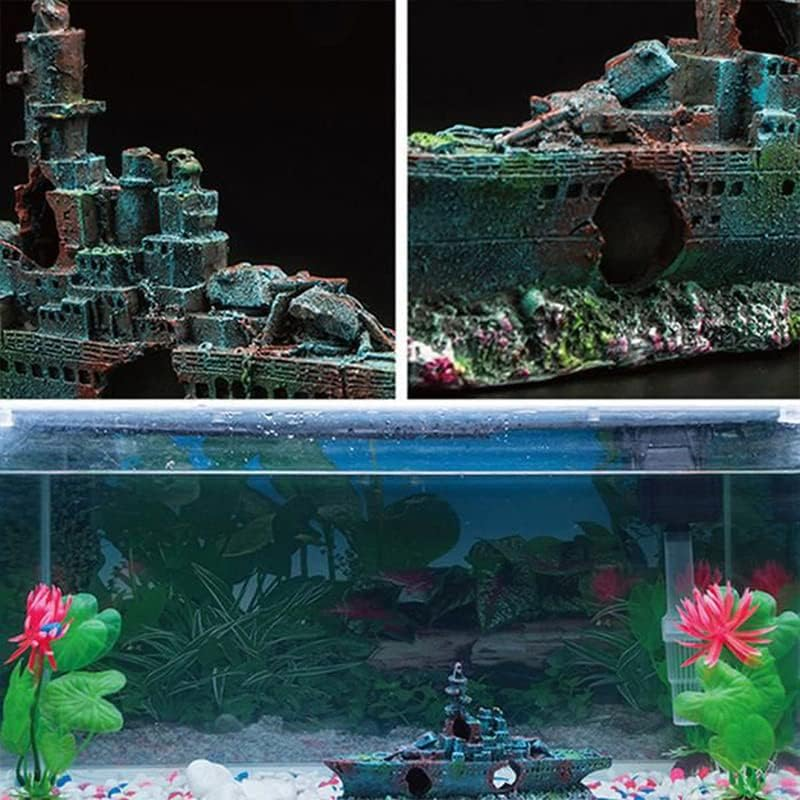 AIMALL Aquarium Shipwreck Decorations Fish Tank Ornaments, Aquarium Shipwreck Ship Fish Tank Resin Sunken Ship Fishing Hiding Pot Decor,Eco-Friendly for Freshwater Saltwater Aquarium Decorations