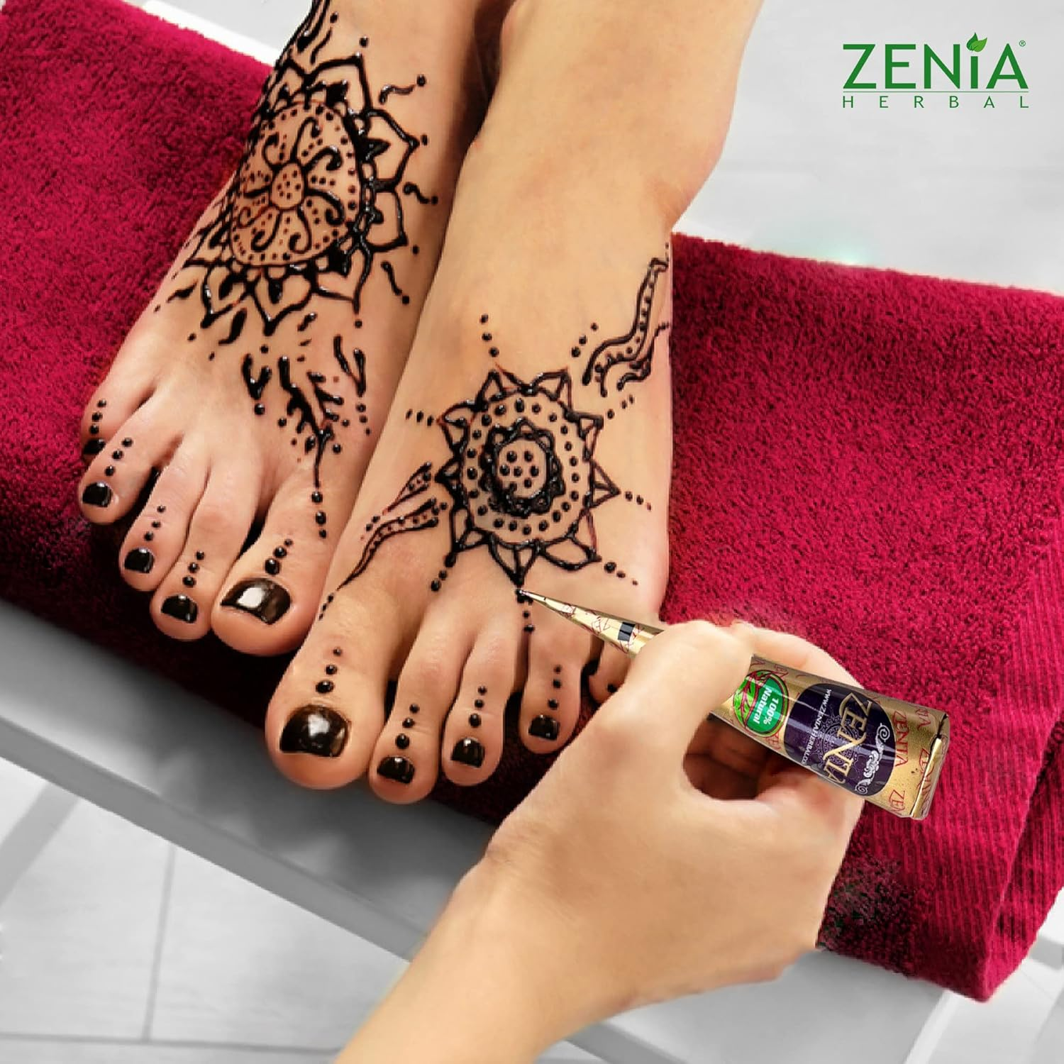 Zenia 100% Natural Temporary Tattoo Paste Cone | 1 Cone 25 Grams | Indian Body Art Painting Drawing Tattoos Freckles (Reddish-Brown Color) image number 4