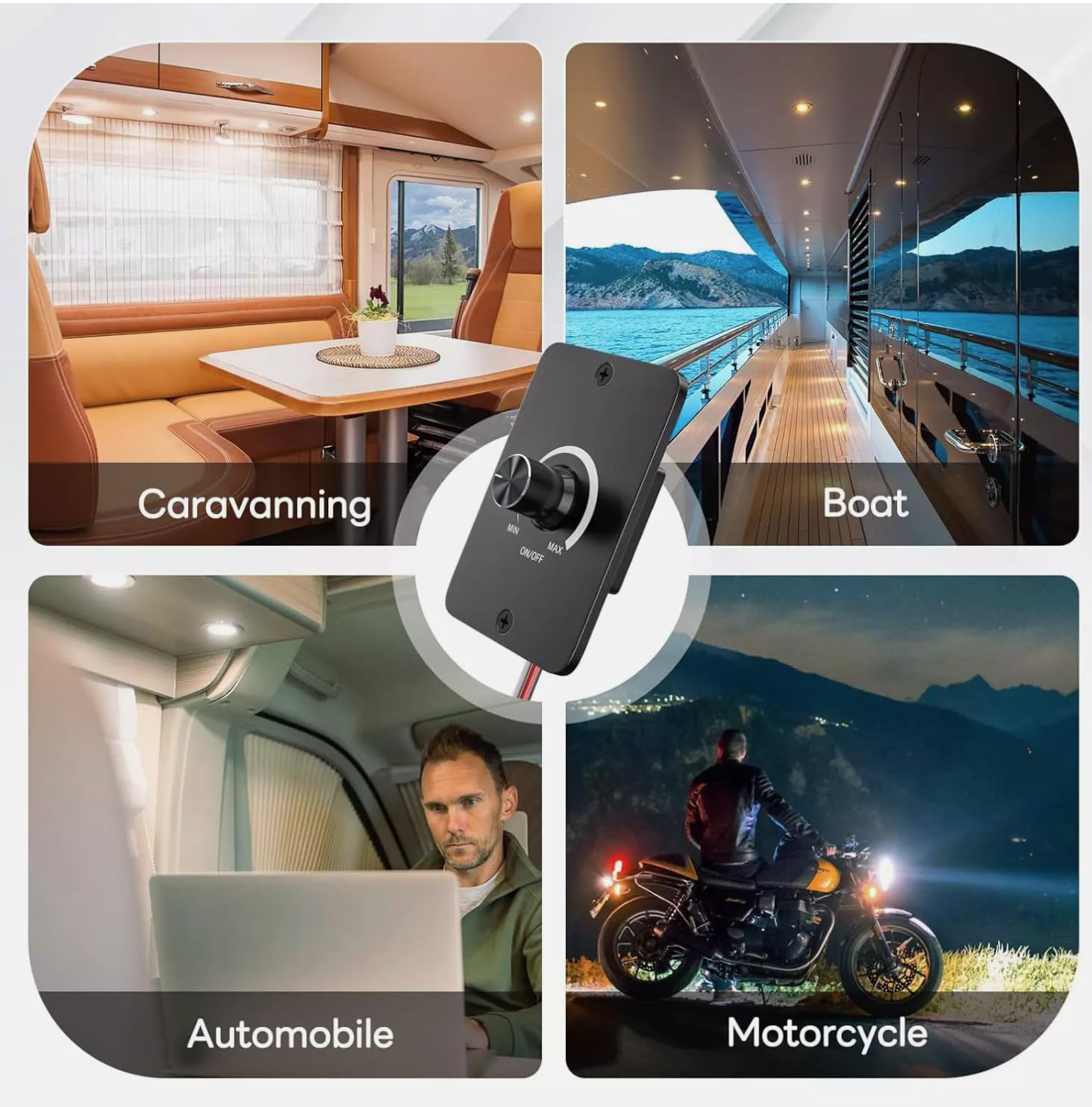 12V 5A 60W Light Dimmer, RV Boat Dimmer Switch High Side PWM Rotary Dimming Switch for Camper Van Travel Trailer Truck Lighting Fixtures, Strip and Puck Lights, Awning image number 1