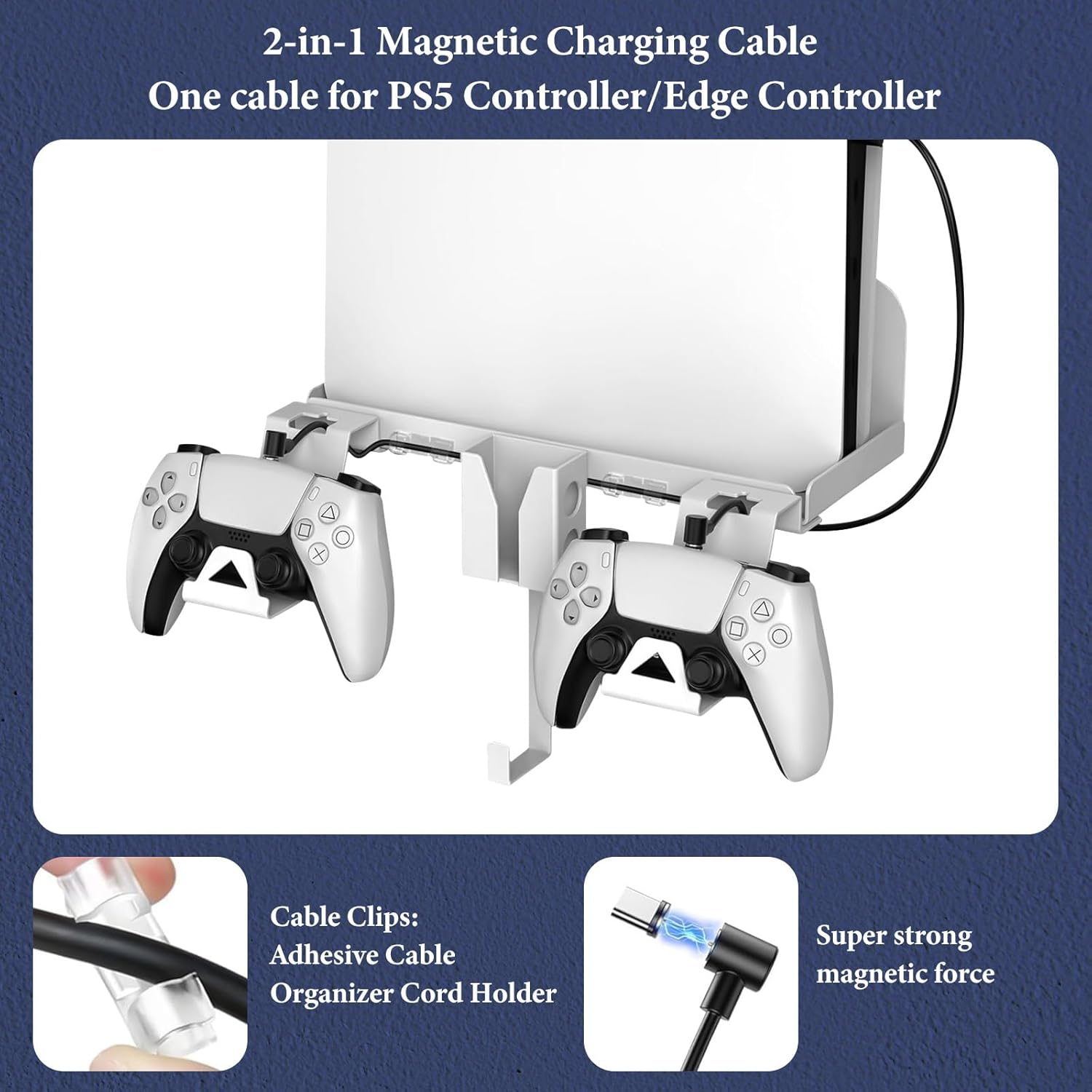 Geekria Wall Mount Kit Compatible with SONY Playstation 5 Slim Console, Disc & Digital Edition Metal Wall Hanging Stand, with 2-In-1 Magnetic Charging Cable, Headset Hanger image number 1