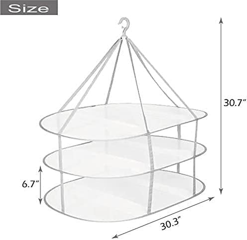 Looca 3-Tier Folded Mesh Clothes Hanging Dryer Sweater Drying Rack 30.3" L * 24.5" W*30.7" H image number 2