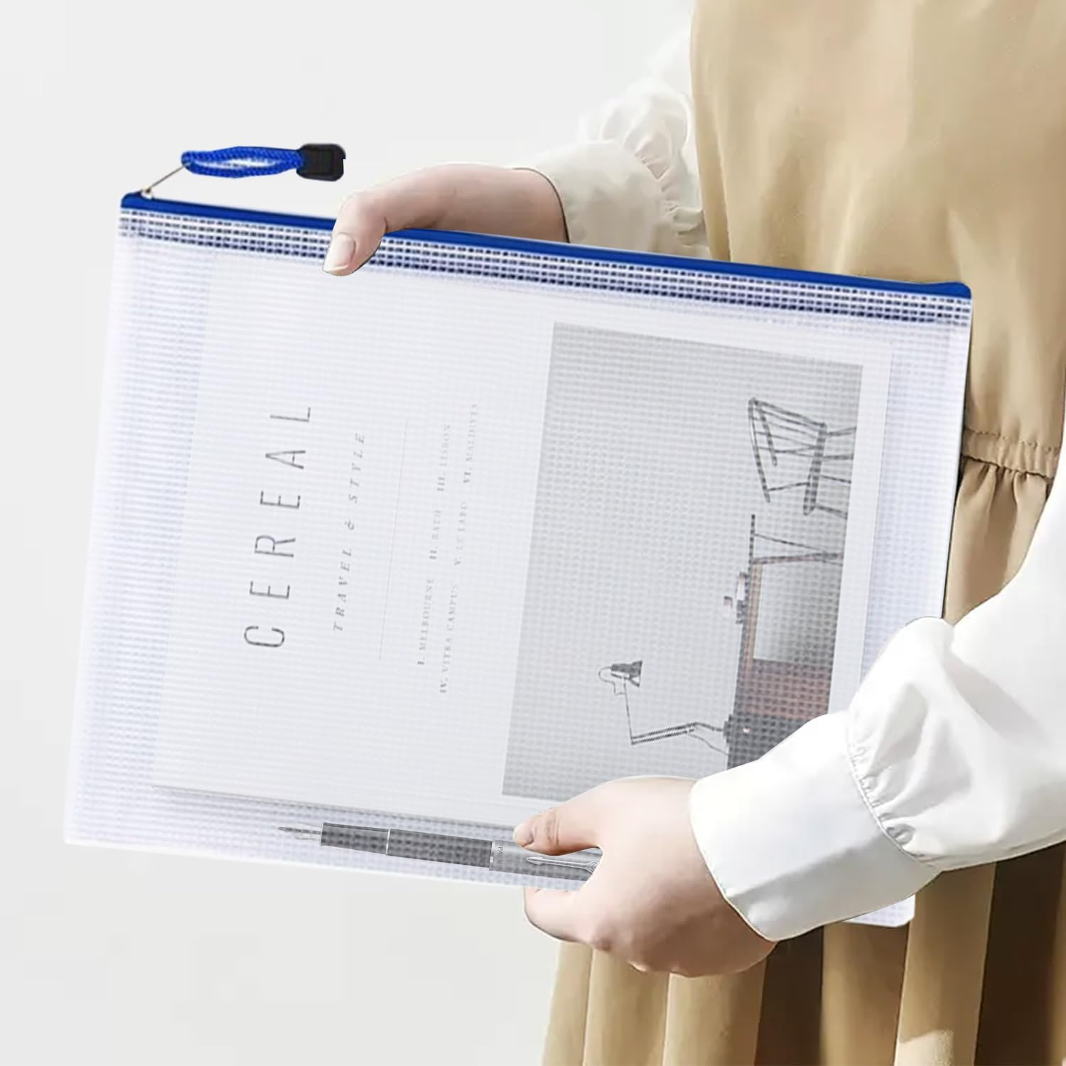 20 Pack A4 Mesh Zipper Pouch Document Bag, Document Organiser, Document Folder, Suitable for School Office Supplies, Cross Stitch File Folder Organization Storage