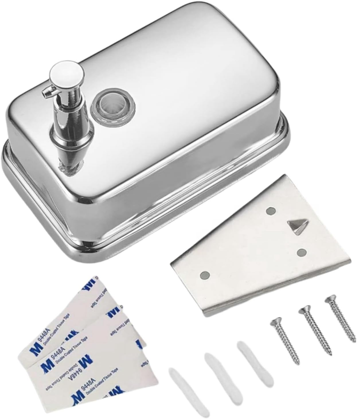 Commercial Soap Dispenser Wall Mount Stainless Steel Manual Pump Liquid Rust-Proof Leak Free for Bathroom Restaurant 500Ml/17Oz (Silver) - Black image number 3