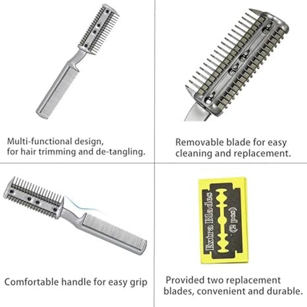 Hair Razor Comb for Dogs 2 Pcs,Multifunctional Hair Cutter Razor Comb Grooming Comb Plastic Double-Headed Trimmer Removing Tangles and Knots for Dog Pet Razor Combs with Metal Blade image number 1