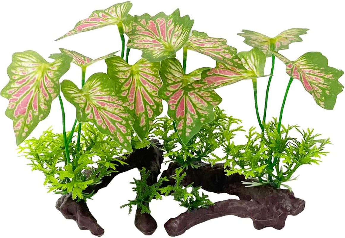 Smoothedo-Pets Aquarium Plants Fish Tank Decorations Small Plastic Artificial Plant Goldfish Waterscape Fish Hides (Rainforest Leaf-Pink-Small-Set)
