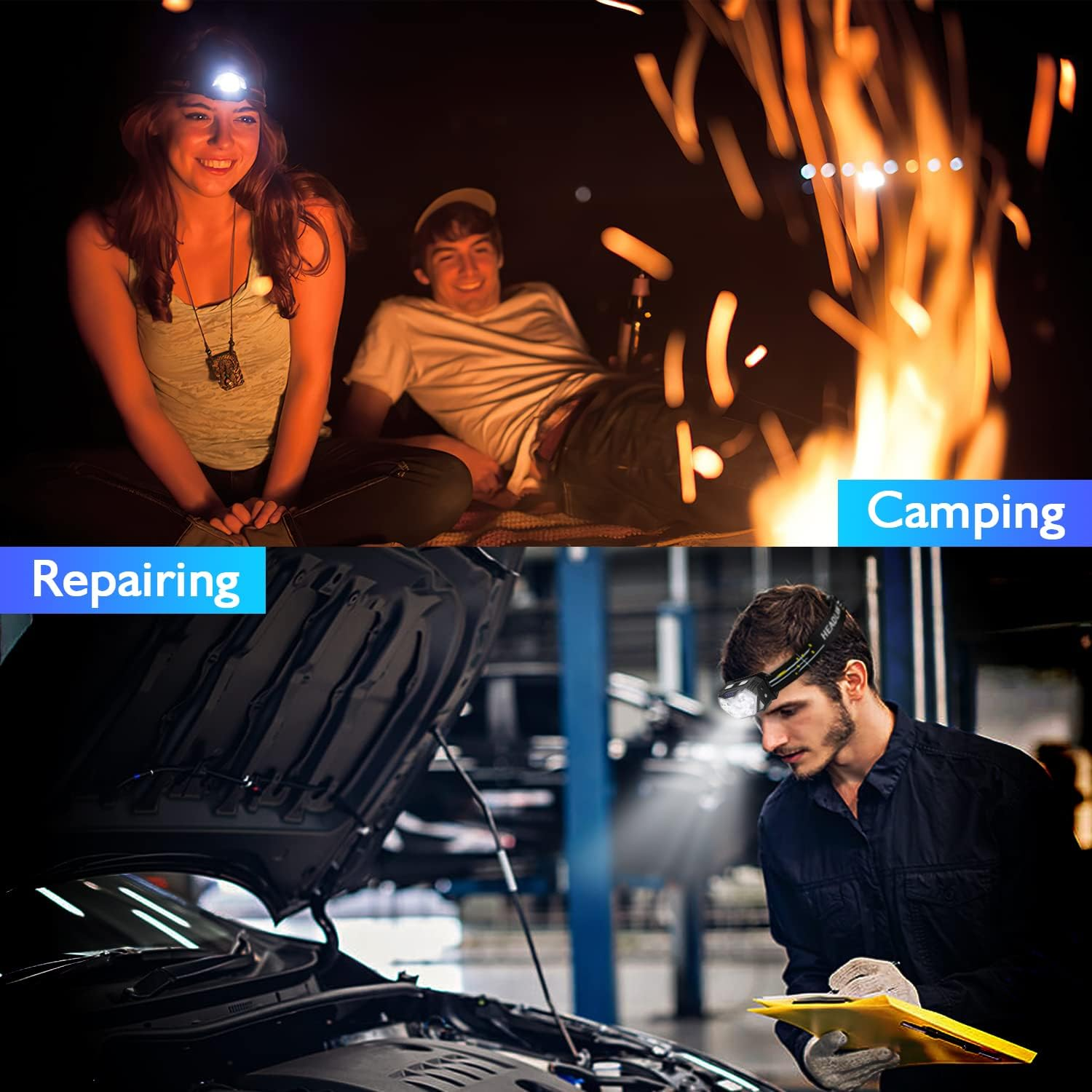 Lsnisni Headlamp LED Rechargeable Pack of 2, Red Light & Motion Sensor, Head Torch 2000 Lumens Rechargeable, 6 Light Modes, IPX5 Waterproof for Children and Adults Camping, Jogging, Fishing image number 5