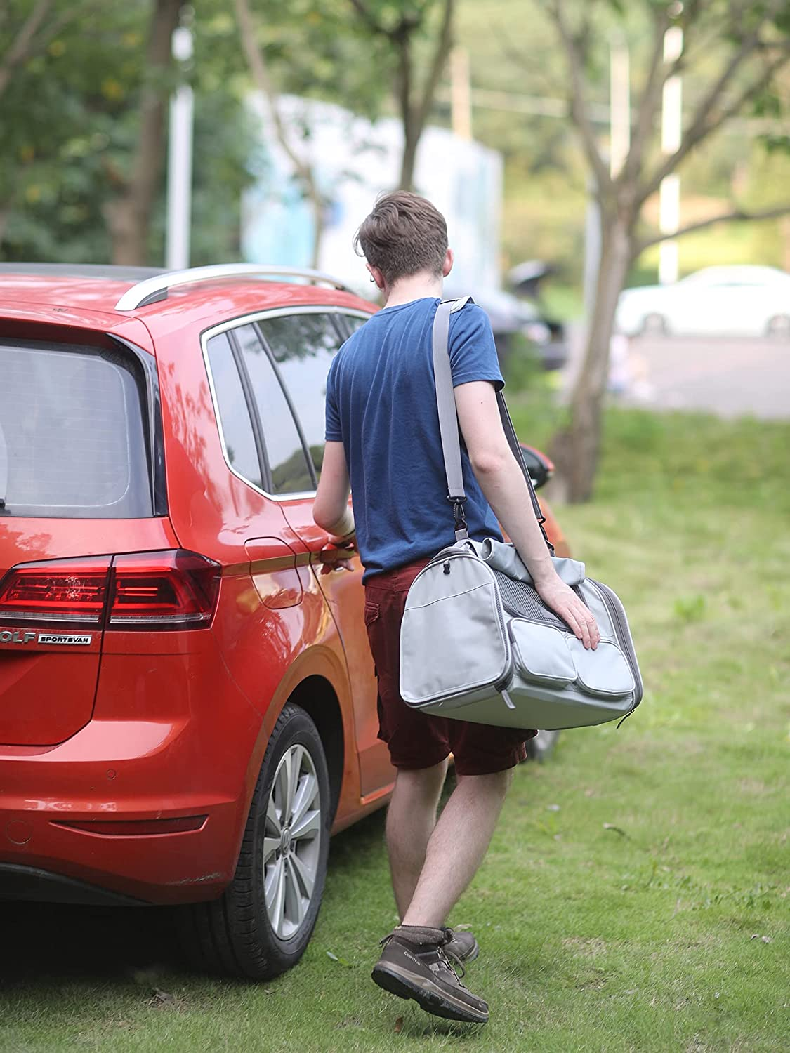 FUKUMARU Cat Carrier Airline Approved, Soft Sided Dog Carrier, Collapsible Cat Travel Bag, under 44 Lb Small Medium Large Pet Carrier, Rollable Cover for Nervous Cats, Grey