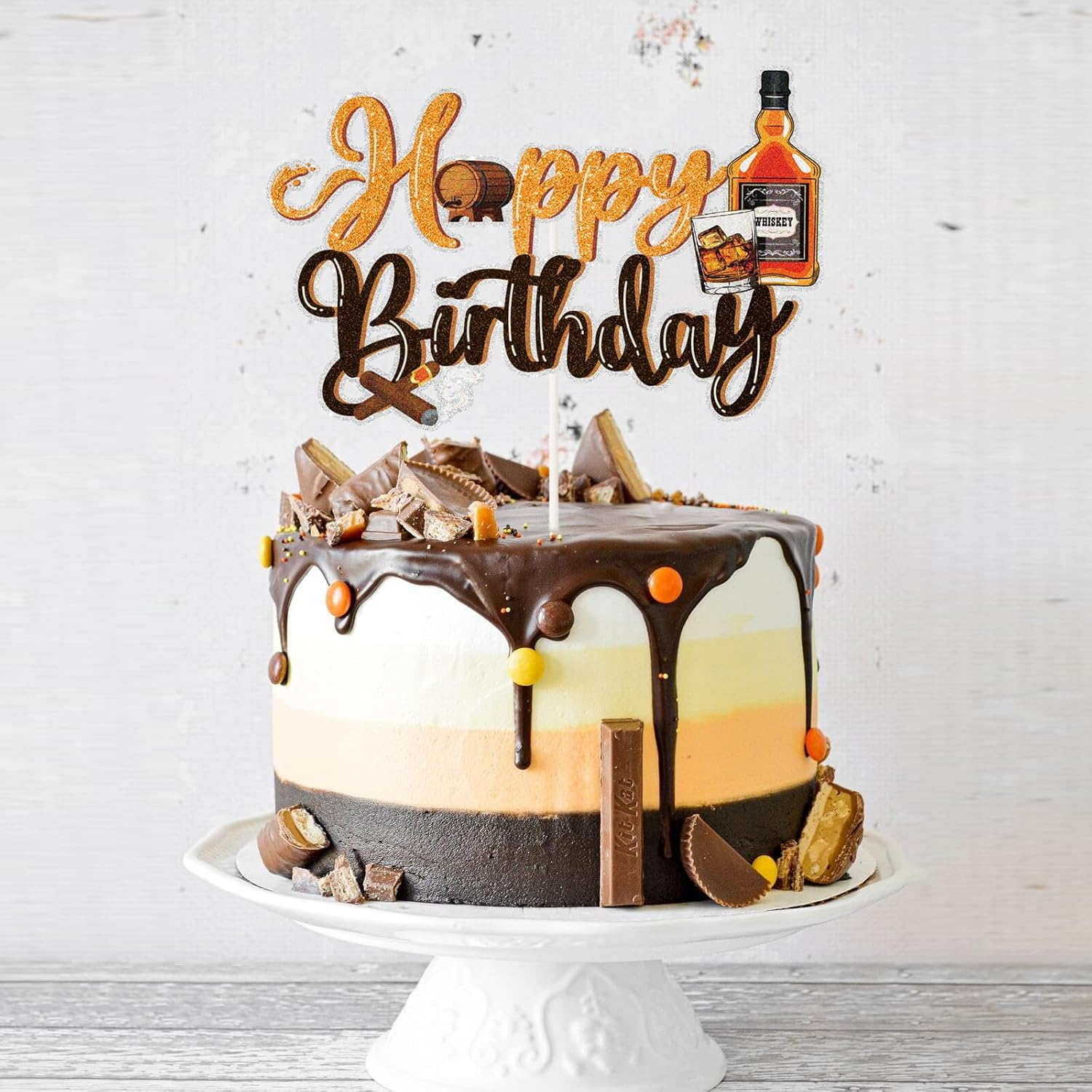Whiskey Happy Birthday Cake Topper.Aged to Perfection Party Supplies,Vintage Whiskey Themed Cake Decor for Men 30Th 40Th 50Th Birthday Party Decorations image number 1
