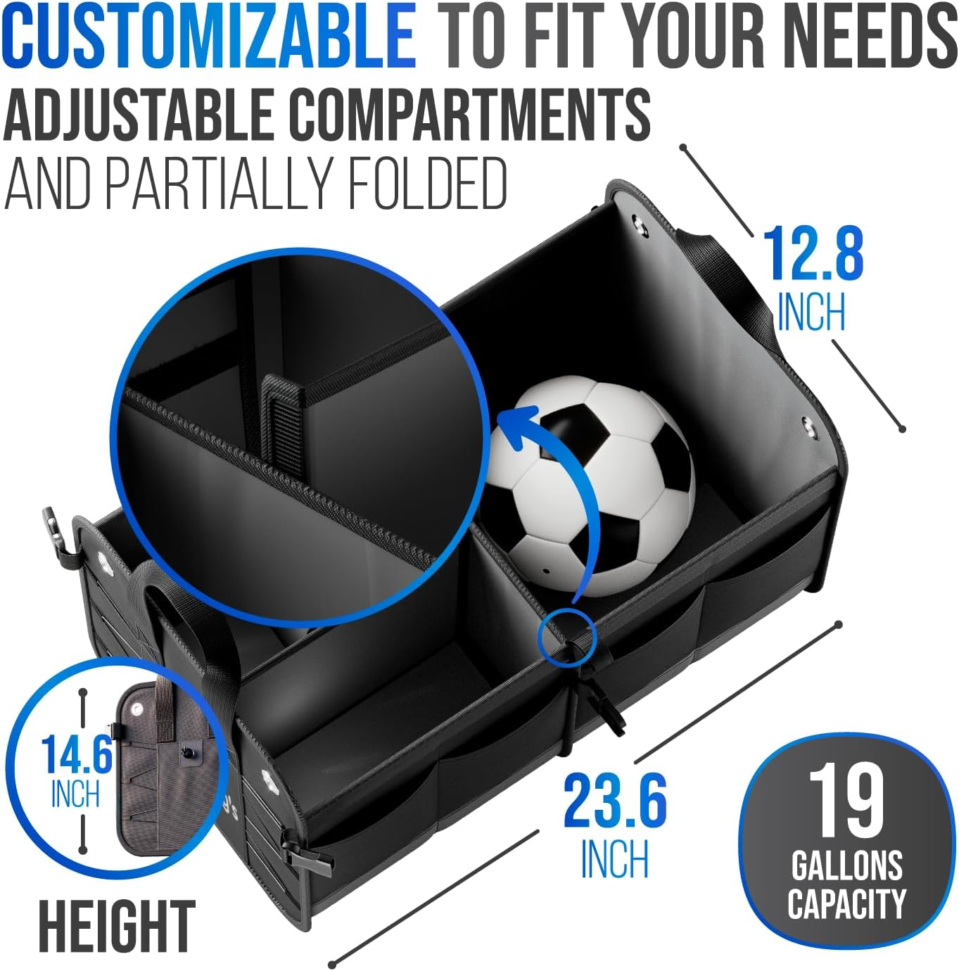 Starling'S Car Trunk Organizer - Car Boot Storage Bag, Durable Storage SUV Cargo Organiser Adjustable, Tidy Organization (Black) image number 3