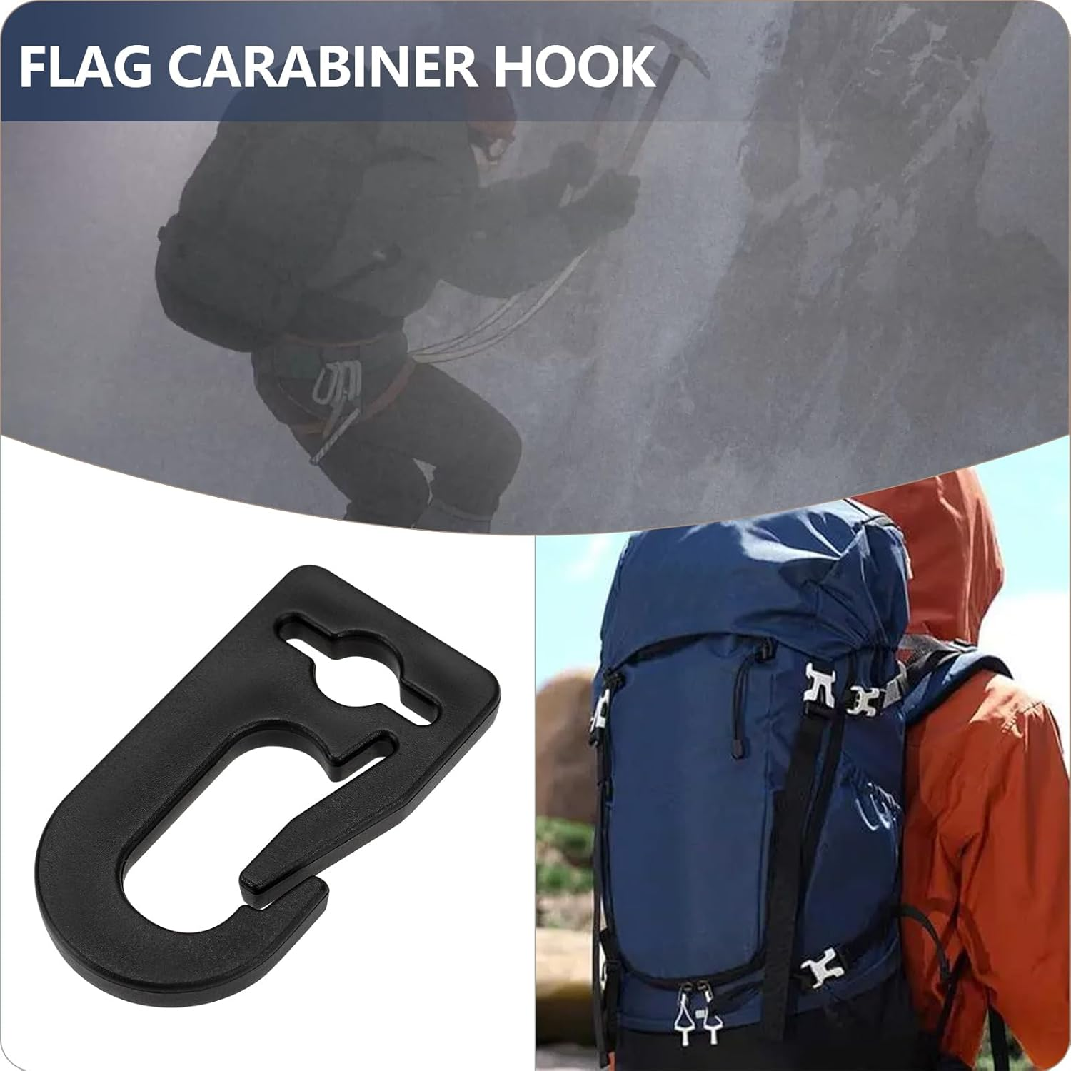 20Pcs Black Plastic Carabiner Hook Flag Hooks Plastic Flag Pole Clip Snap Suitable for Flagpole Flags within 18Mm Width Accessories Tool image number 1