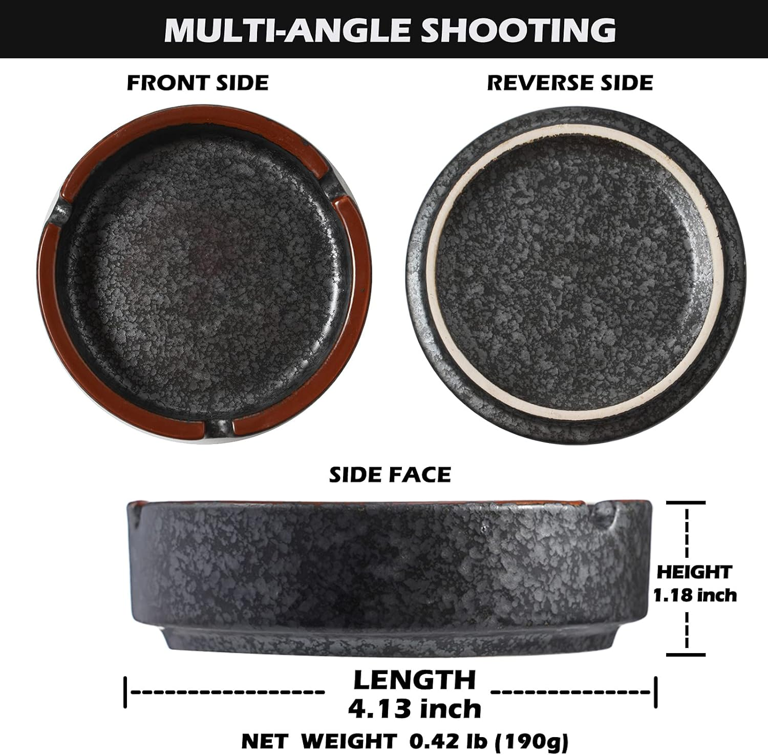 Ceramic Ashtray，Home Ashtray，Ashtray，Cigarette Ashtray for Indoor or Outdoor Use，Coffee Bar Ashtray，Cool Lava Dazzling Black Ashtray image number 1