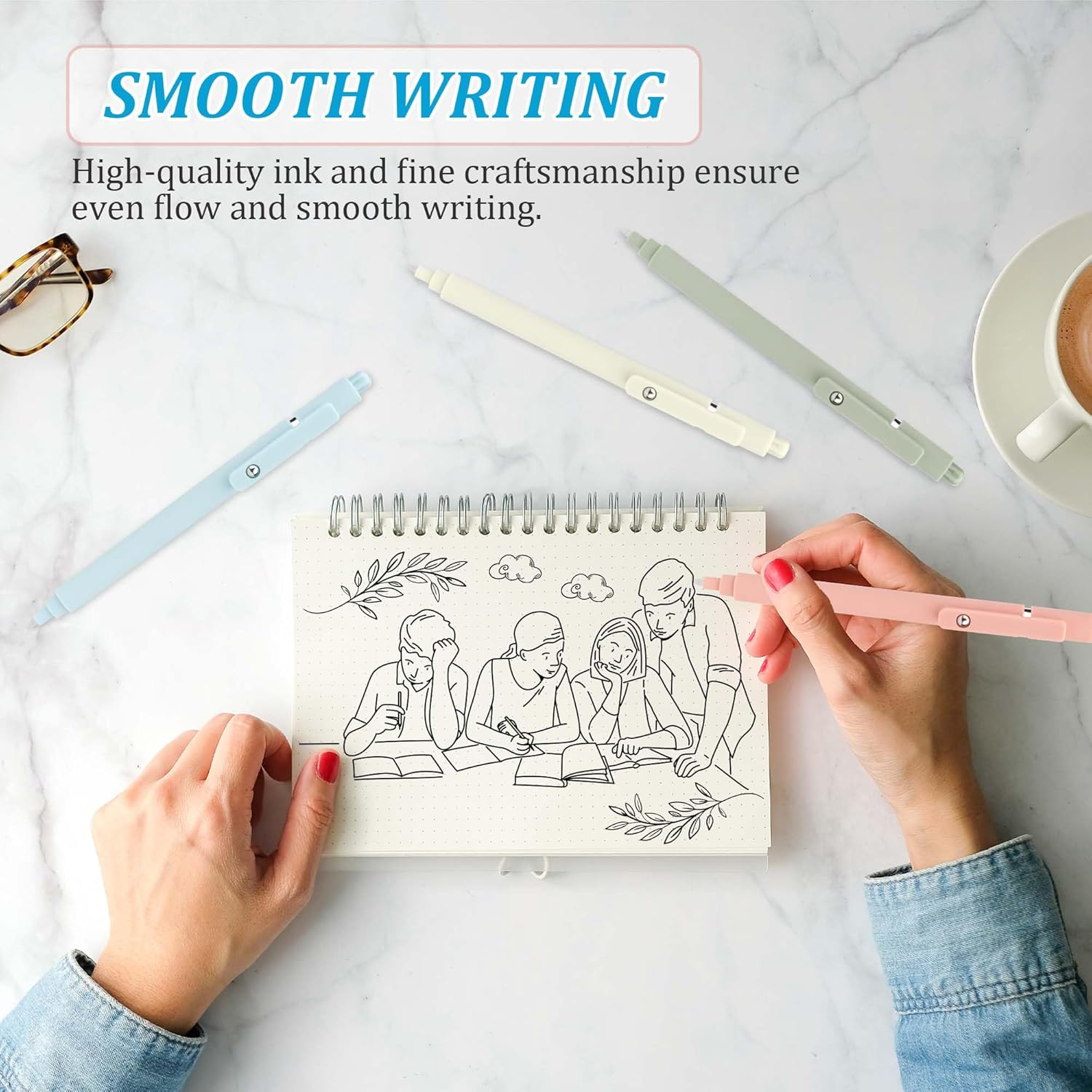 YUNAI Retractable Gel Pens, 5PCS 0.5Mm Black Ink Ballpoint Pens with Silicone Clip, Premium Smooth Writing Quick Dry Ink Fine Point Rollerball Pens for School Office Home Stationery Supplies - Light Colors-Multicolor Ink image number 5