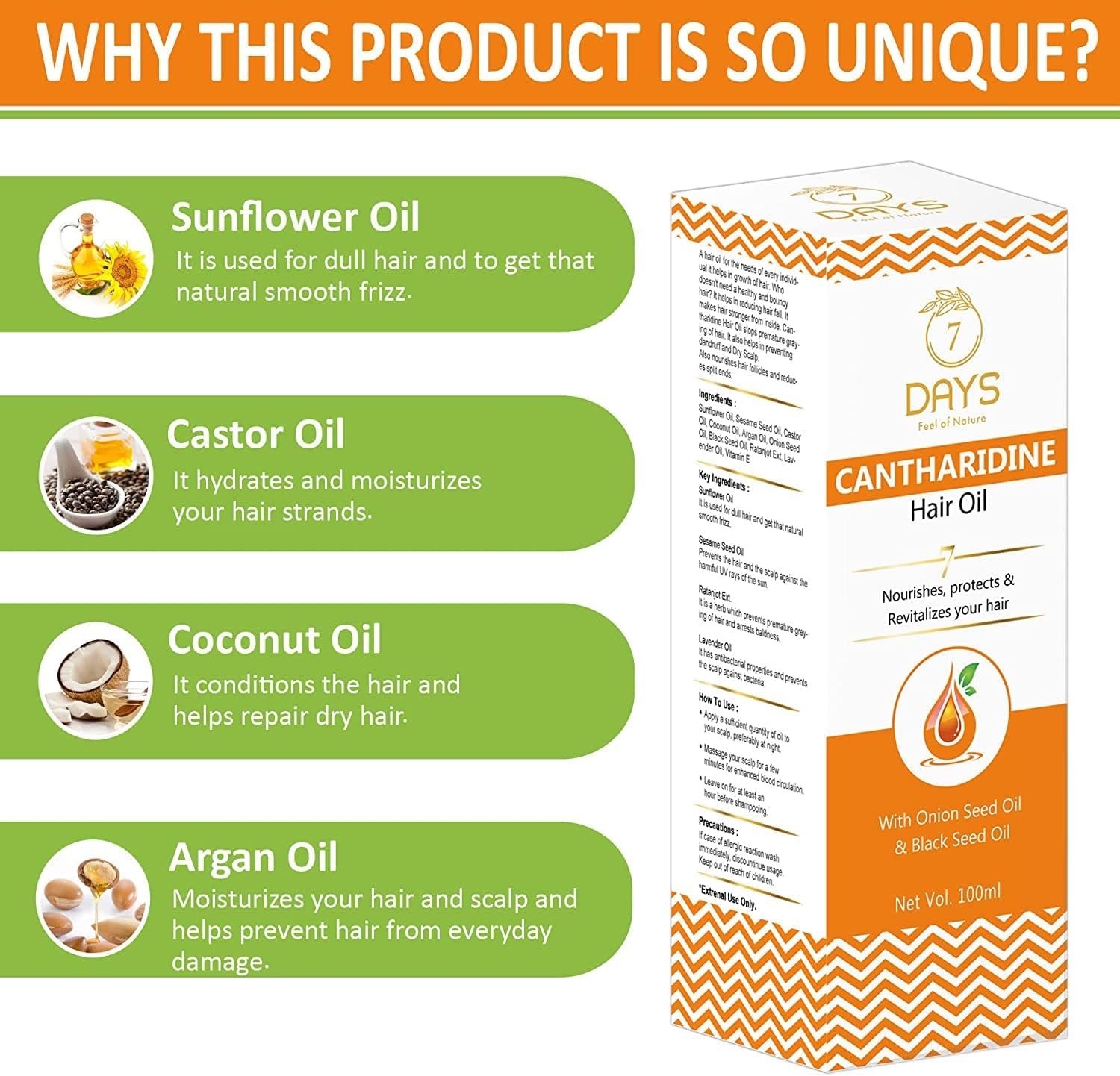 Green Velly 7 Days Cantharidine Oil for Hair | Control Hair Fall | Reduce Dandruff |Multi-Purpose Hair Growth Oil/Serum with Argan, Bhringraj, Hibiscus, Sesame,Amla,Sweet Almond, Olive (200 Ml) image number 2