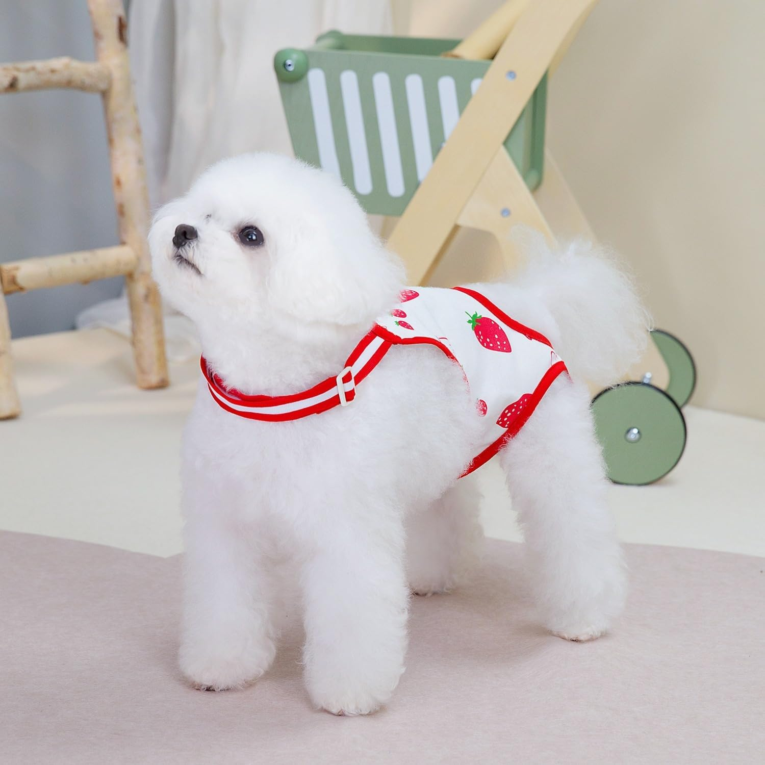 Dog Diapers Female Washable Sanitary Pantie with Adjustable Suspender, Reusable Doggie Period Panties, Pet Underwear Diaper Jumpsuits for Male Dogs in Heat, Puppy Diapers (Red Strawberry, Large) image number 2