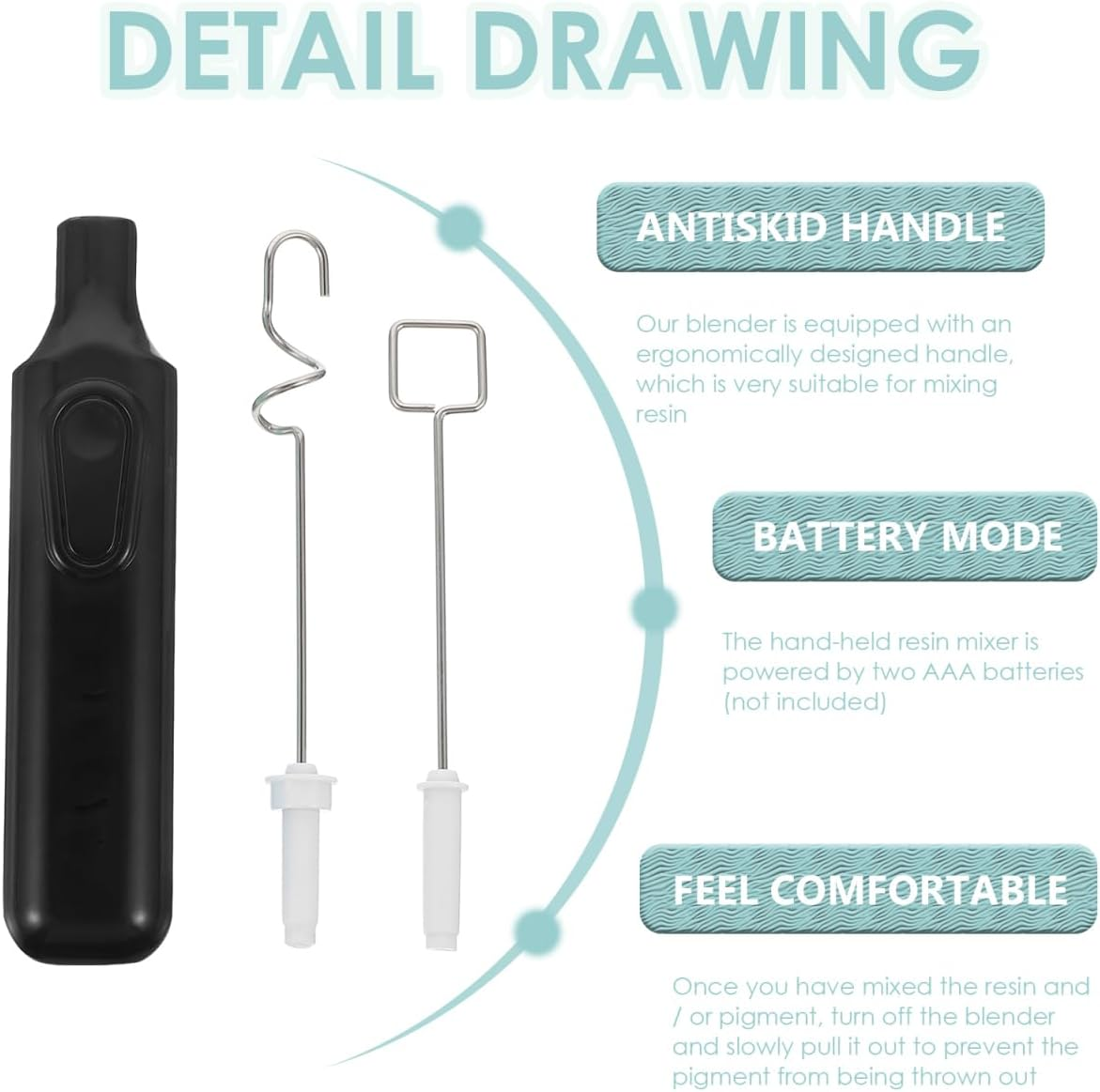 Electric Pigment Stirrer Mixer Resin Stirrer Handheld Battery Operated Epoxy Blender with Stainless Steel for Crafts Tumbler Art Gouache Painting Drawing(Black