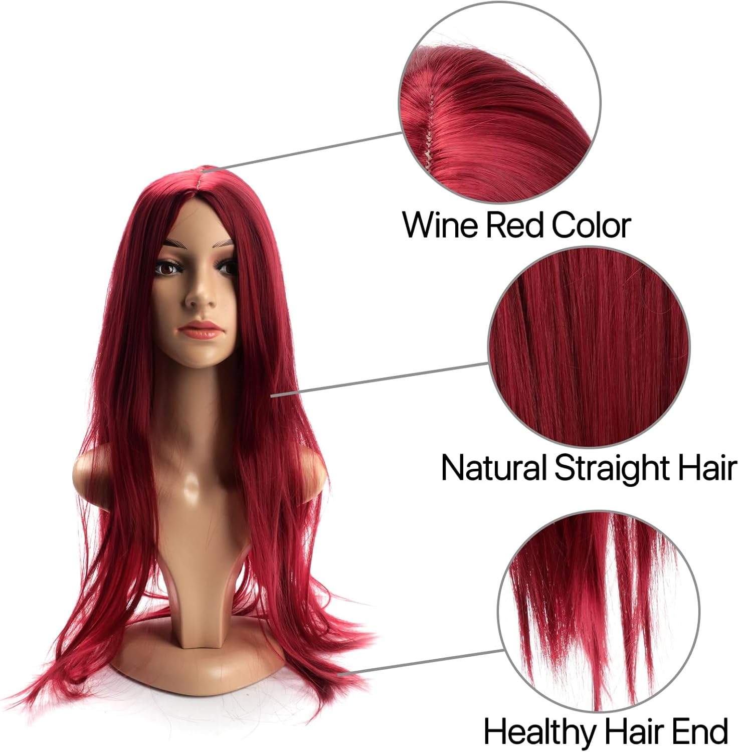 BERRYLION Long Straight Wig|Synthetic Long Wigs for Women|Cosplay Wig for Fashion Women 28Inch (Wine Red) - Light Brown image number 5