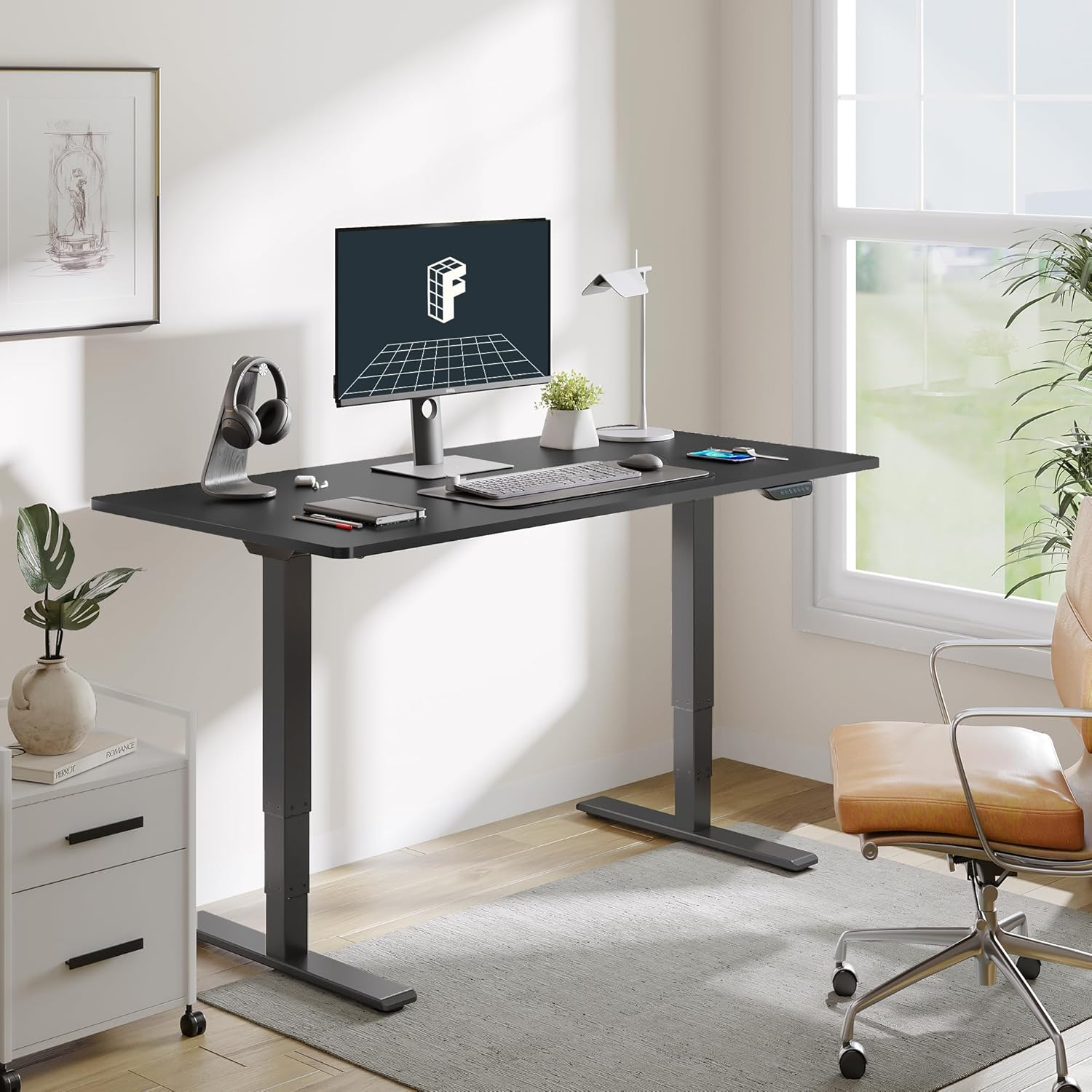 FLEXISPOT E6 Dual Motor 3 Stages Standing Desk 150X75 Cm Whole-Piece Board Height Adjustable Desk Electric Stand up Desk Sit Stand Desk(Black Frame + Black Desktop) image number 4