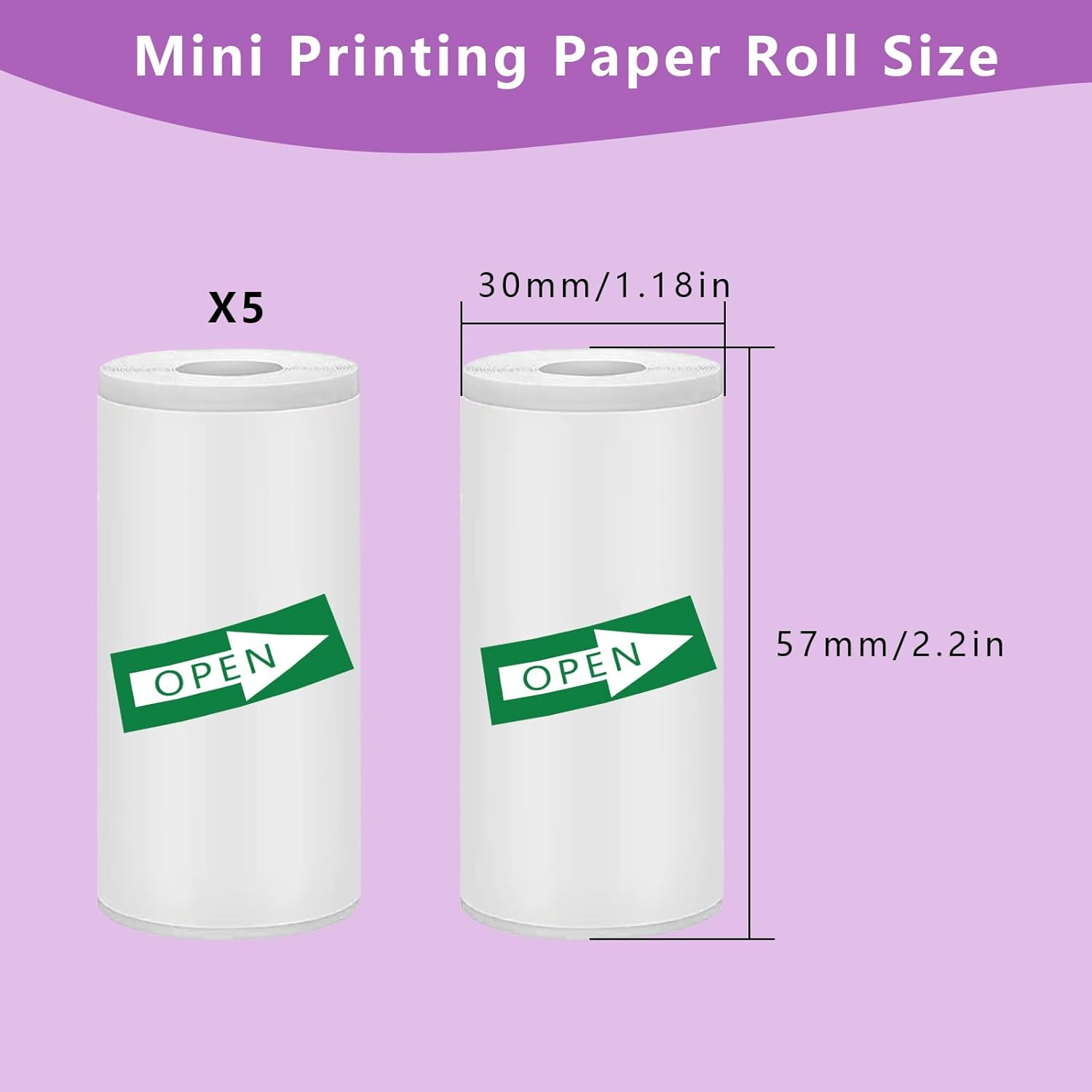 5 Rolls Thermal Adhesive Sticker for Mini Printer, 57 X 30 Mm Coreless Inkless Black and White Label Printing Sticker Paper for Mini Thermal Printer, Cash Register, POS Receipt (White) image number 2