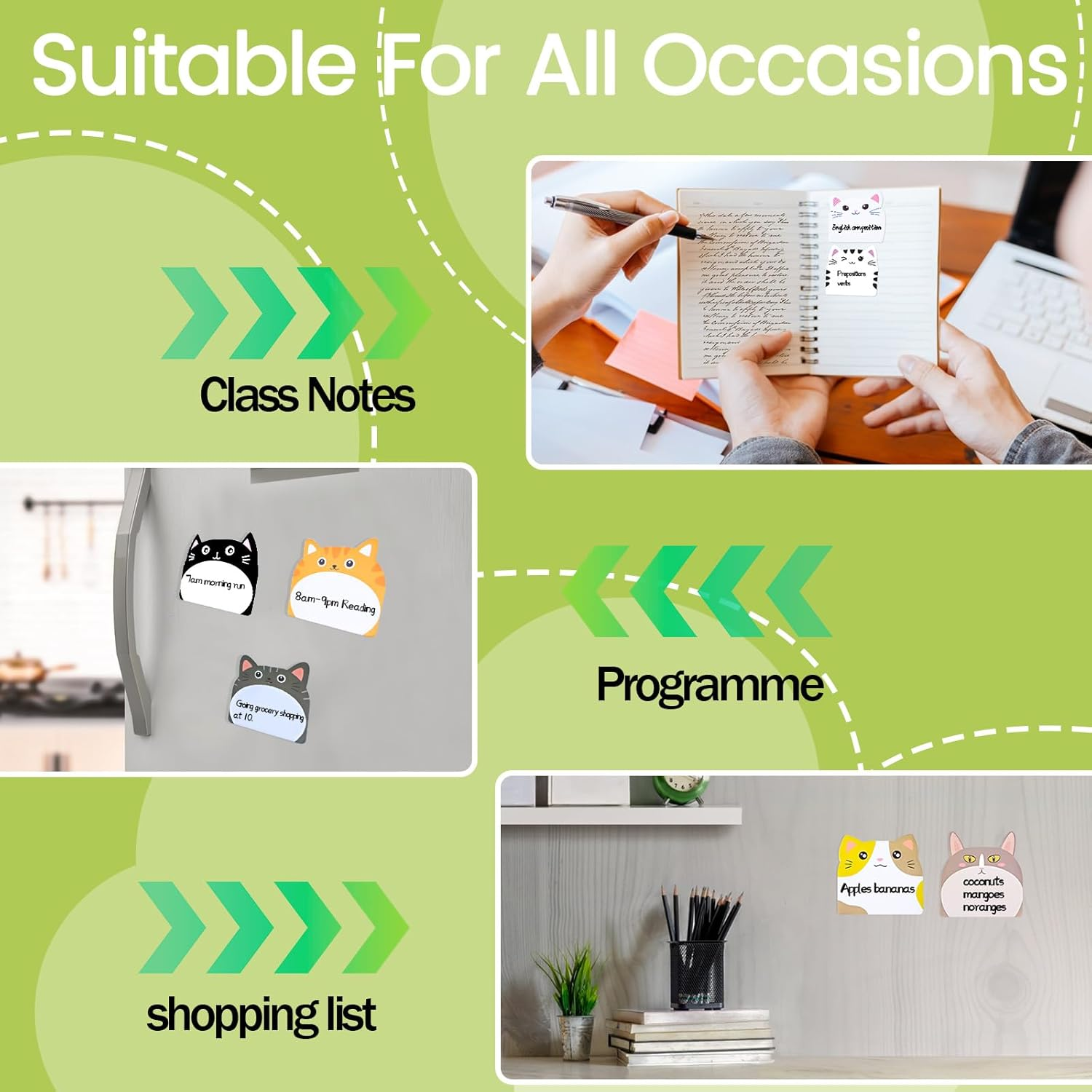 Cute Cat Sticky Notes, 24 Pads 720 Sheets Kawaii Cartoon Sticky Notes, Cat Shape Self-Stick Memo Pads, Fun Sticky Notepads, Animal Page Markers Flags image number 4