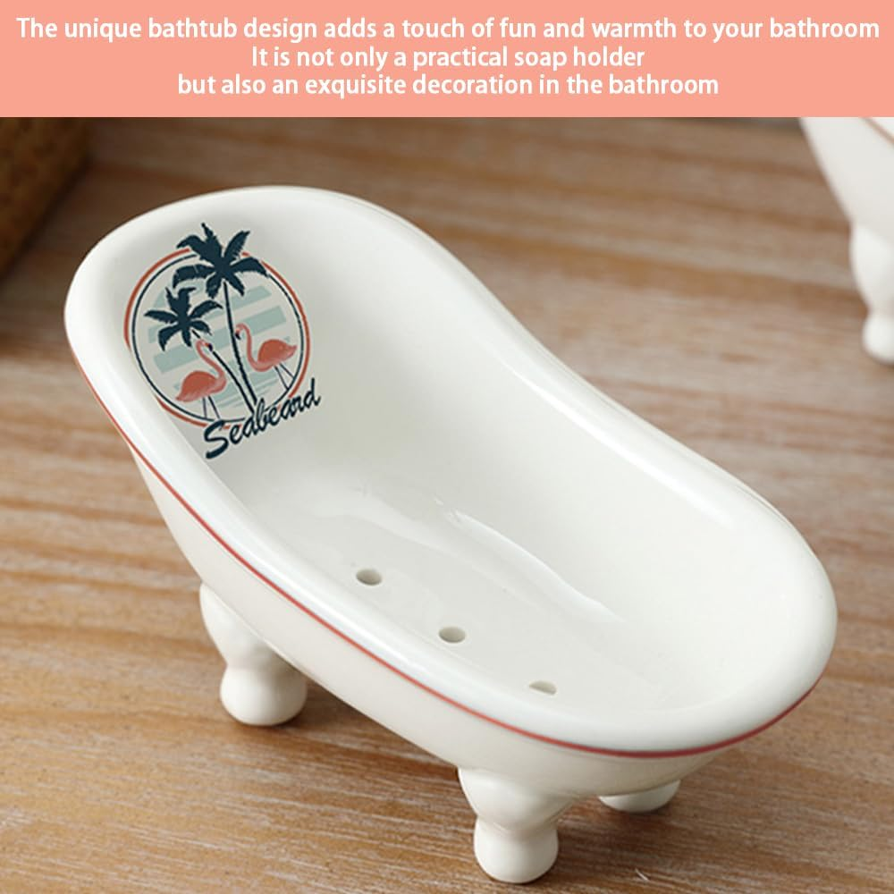 Ceramic Bathtub Soap Dish,Soap Carrier,Drain Soap Box,Vintage Decorative Soap Dish,Bathtub Shape Soap Holder,For Bathroom,Hotel,Kitchen,Home Decor image number 4