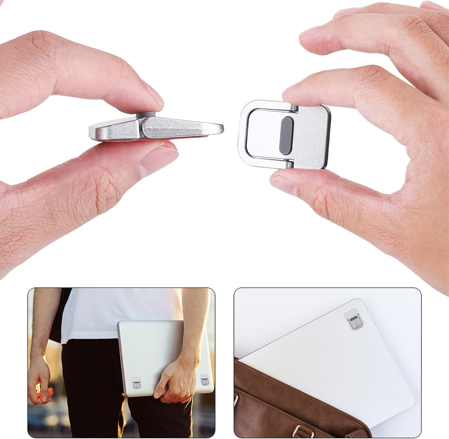 Abeillo 2PCS Portable Keyboard Riser, Self-Adhesive Mini Laptop Stand Invisible Computer Keyboard Stand for Desk, Laptop Feet Compatible with Pro/Air, Lenovo, Surface (Silver) - Black image number 5