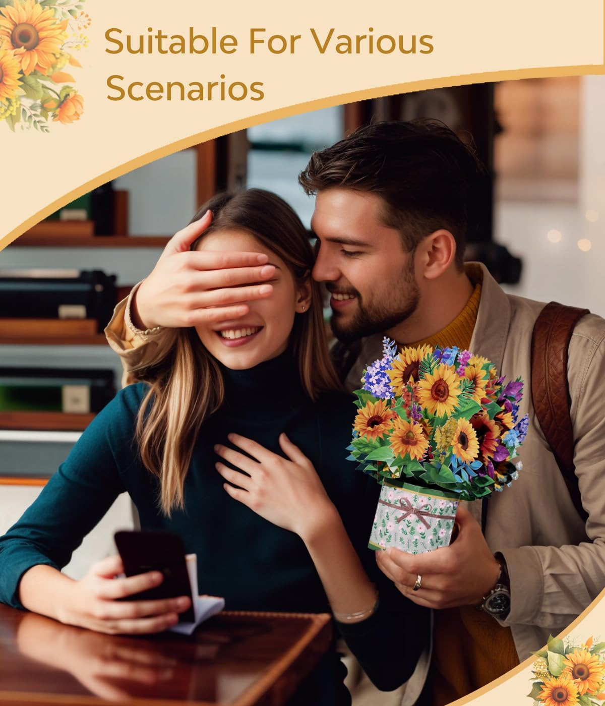 Magic Ants Happy Mothers Day Card, 3D Sunflowers Flower Bouquet Pop up Card, 3D Mothers Day Greeting Cards, Card for Mom Wife, Birthday Card for Women image number 3