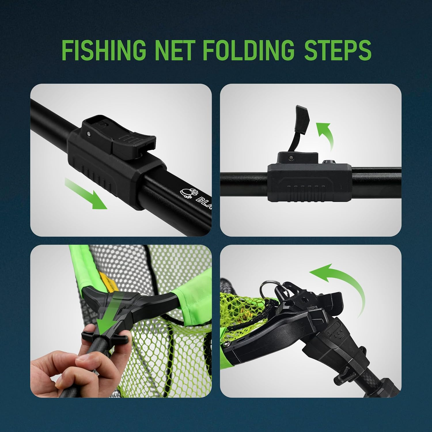 Black Paw Floating Fishing Net Foldable Telescopic Fish Landing Net Rubber Coated Fishing Net for Kayak, Fly, Trout, Fishing Net Freshwater Saltwater - B4:20" Hoop Size Green Length 65" image number 4