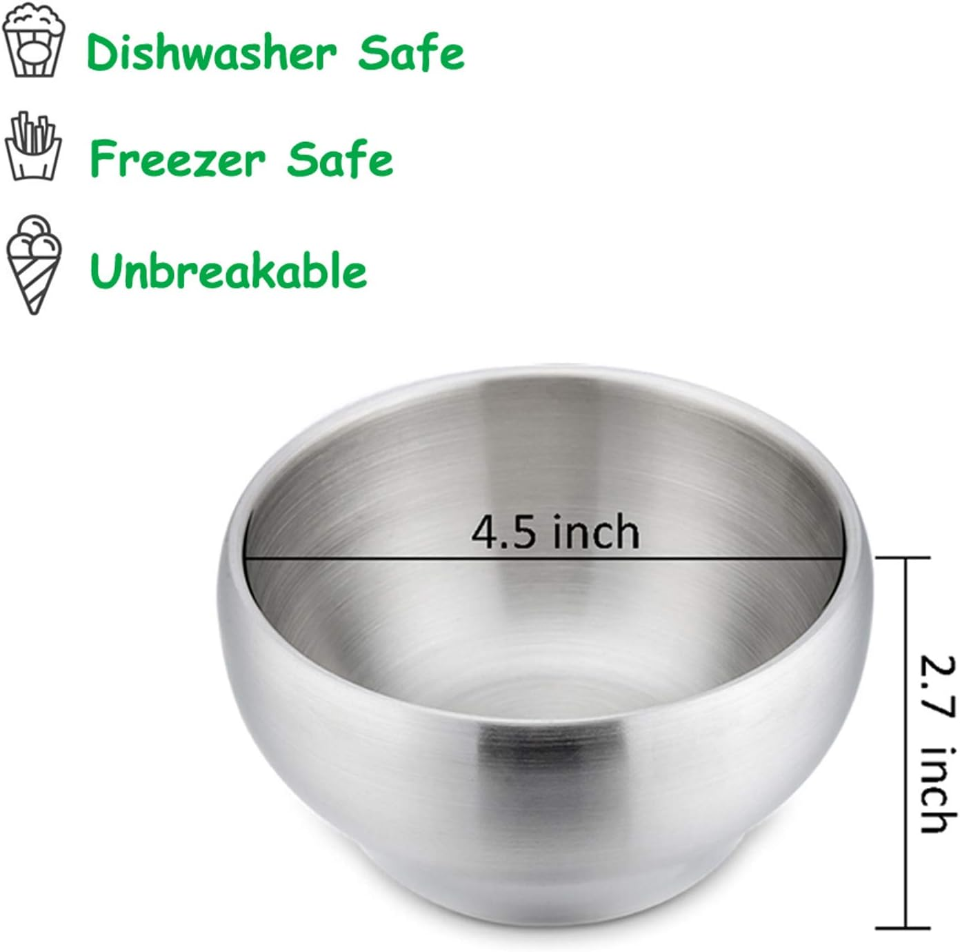 E-Far Bowls for Kids Toddlers, 12 Ounce Double-Deck 18/10 Stainless Steel Bowls for Baby Children, Healthy & Matte Finish, Insulated & Shatterproof - Set of 4 image number 4