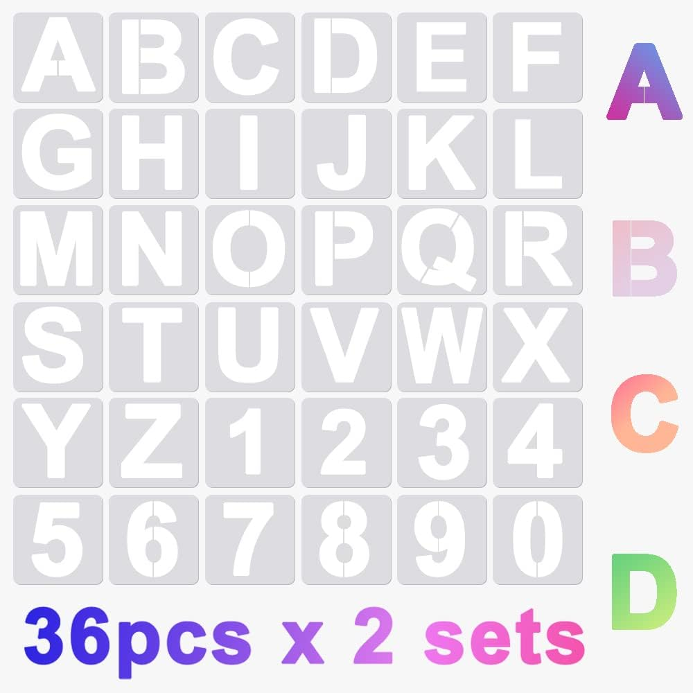 72 Pieces of Alphanumeric Templates, 2 Sets of Letter Templates, Reusable Plastic Hollow Template for Art Board, Wall, Cloth, Stone, Blackboard and Signboard image number 4