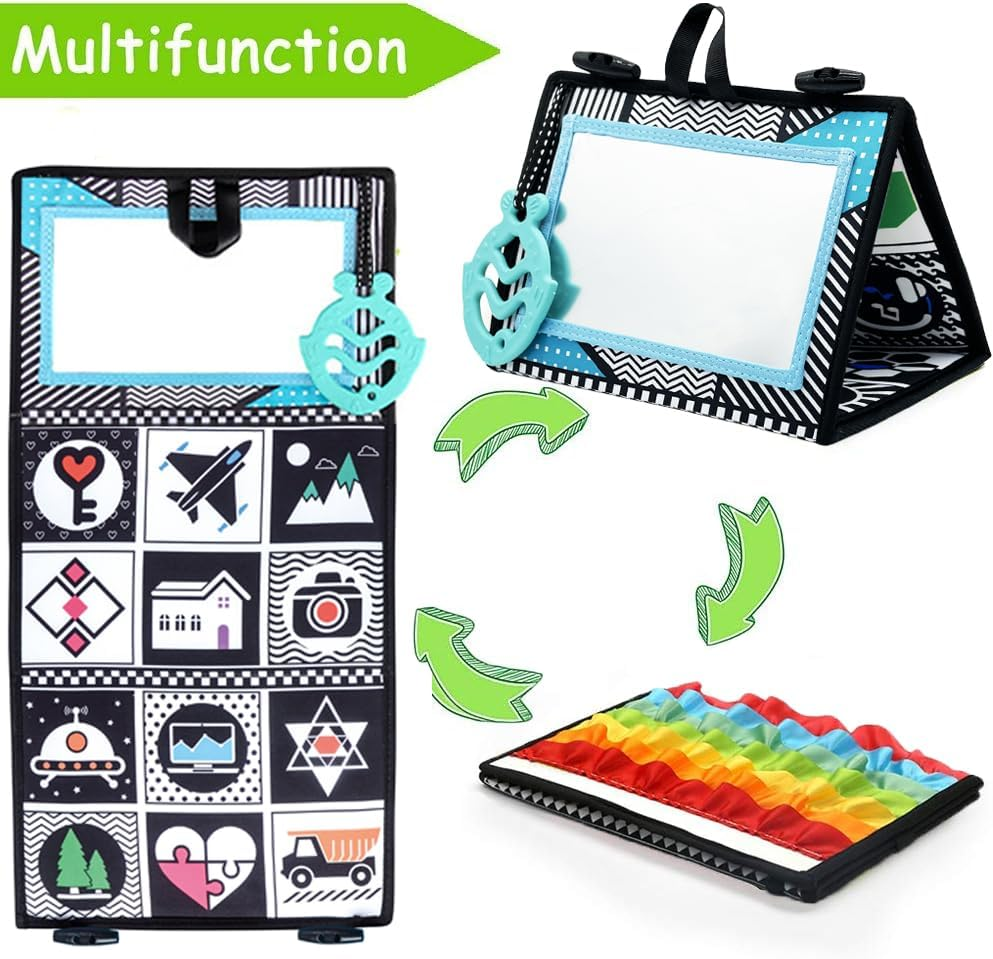 Tummy Time Mirror Toys for Babies, High Contrast Activity Montessori Newborn Infant Toys, Black and White Baby Toys for 0 3 6 9 12 Month Boy Girl Crawling Sensory Toy Floor Crib Car Activity Essential image number 6