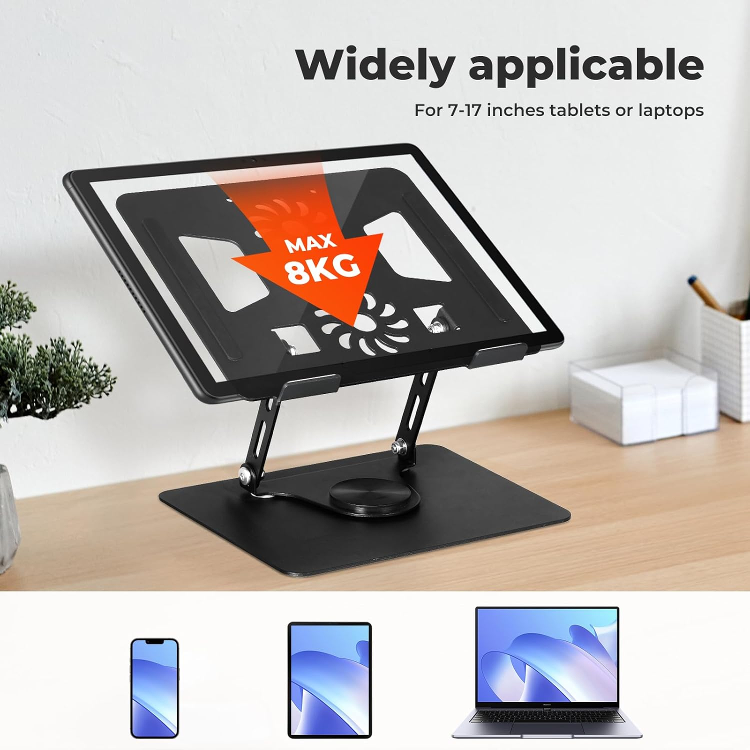 Traderight Aluminum Laptop Stand, Fits All 7-17", 23Cmx21Cmx26Cm,Computer Stand Laptop Holder Compatible with Air, Pro, Dell, HP, Laptops Adjustable 360&deg; Rotating Base, Ergonomic Notebook Riser Work image number 1