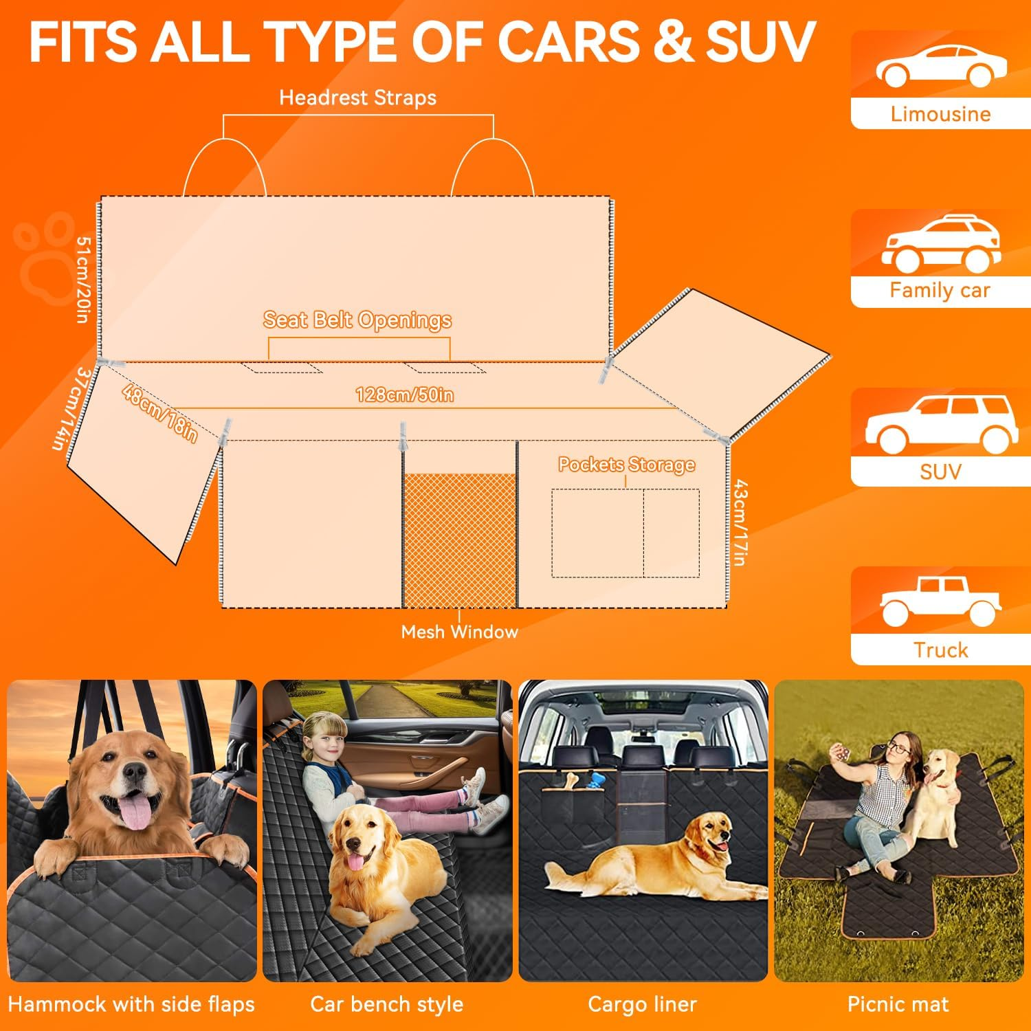 Dog Car Protector, Car Seat Cover, Waterproof Pet Seat Cover Protector for Car, Dog Car Seat Protector for Back Seat, Dog Cover Seat Compatible with Tesla Model 3, Truck＆Suv image number 1