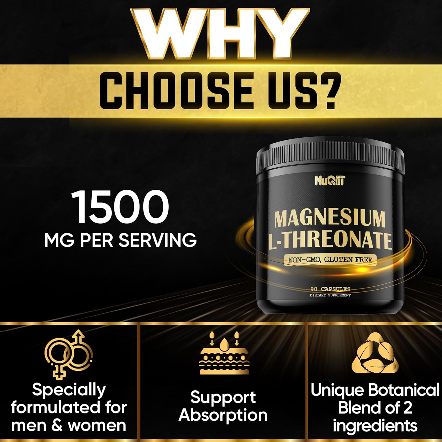 Magnesium L-Threonate 1500Mg per Serving - Provides Elemental Magnesium L-Threonate - 90 Capsules