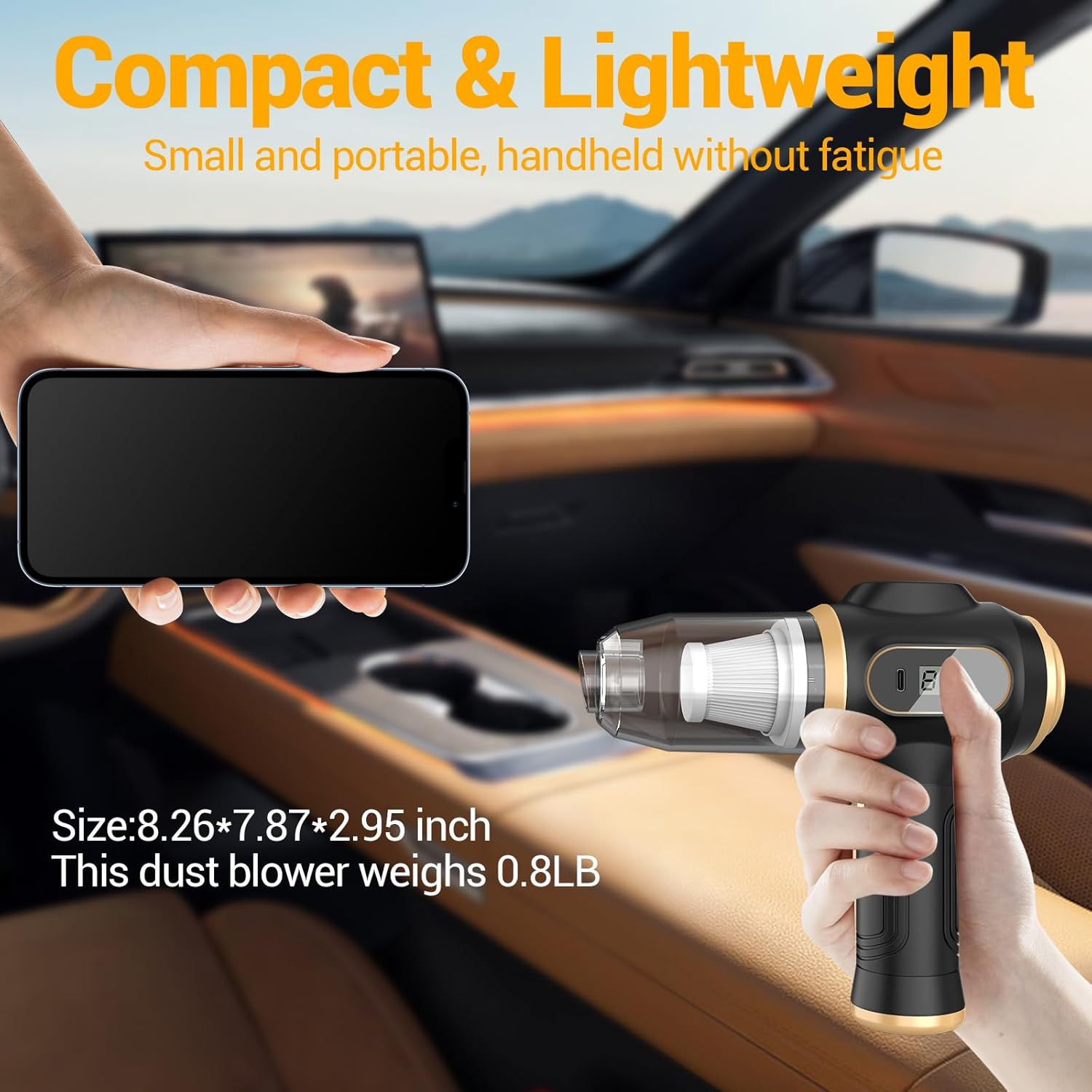 Portable Car Vacuum Cordless Mini Handheld Vacuums Cleaner Rechargeable with LCD Display and Multi-Nozzles, High Power Hand Held Cleaners for Car, Home, Office, Sofa, Pet Hair,Keyboard image number 3