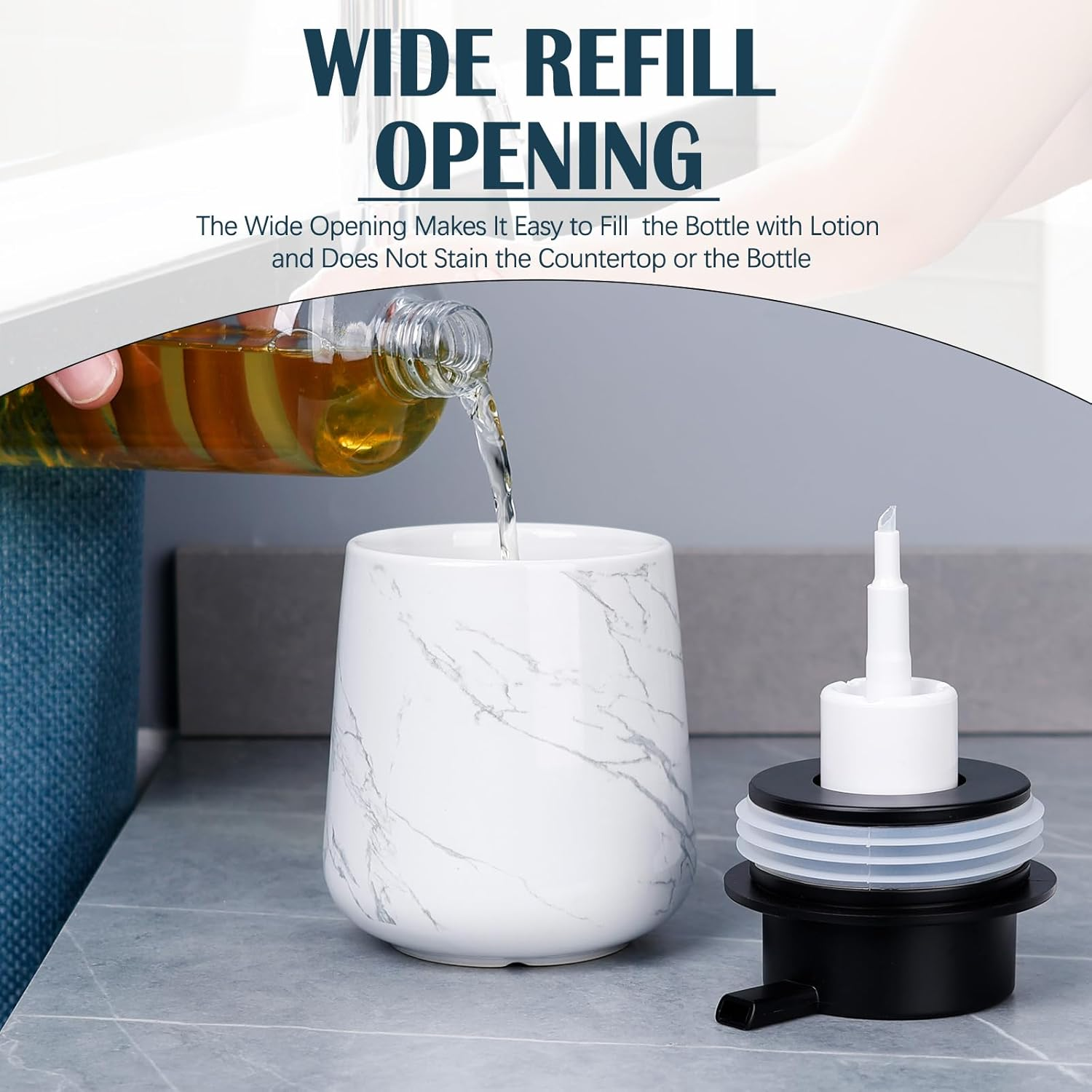 Foaming Soap Dispenser, 320Ml Ceramic Soap Dispenser Foam Dish Soap Dispenser for Bathroom Kitchen, Modern Marble Refillable Hand Soap Dispenser - Marble Pattern image number 3