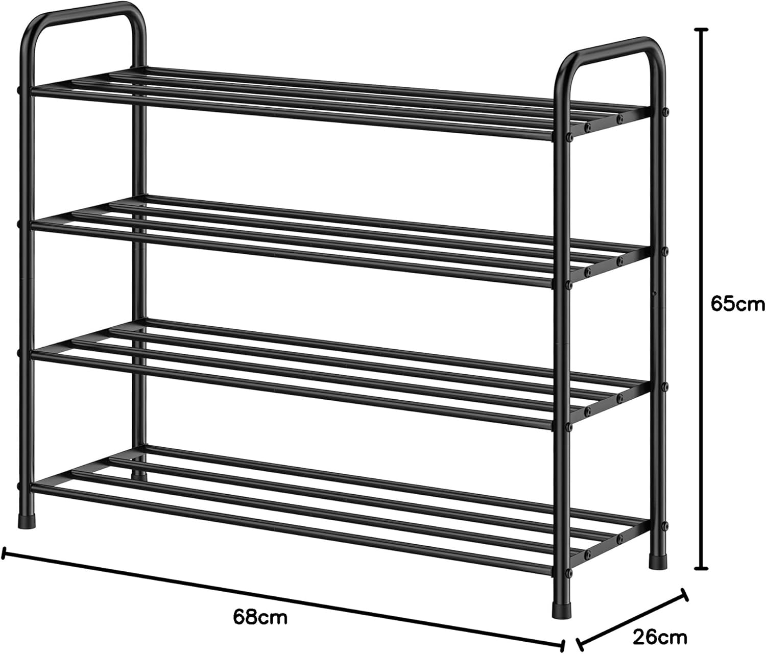 FANHAO 4-Tier Shoe Rack, 100% Stainless Steel Shoe Shelf Storage Organizer 12 Pairs for Bedroom, Closet, Entryway, Dorm Room, 68 X 26 X 65Cm (Matte Black) image number 5