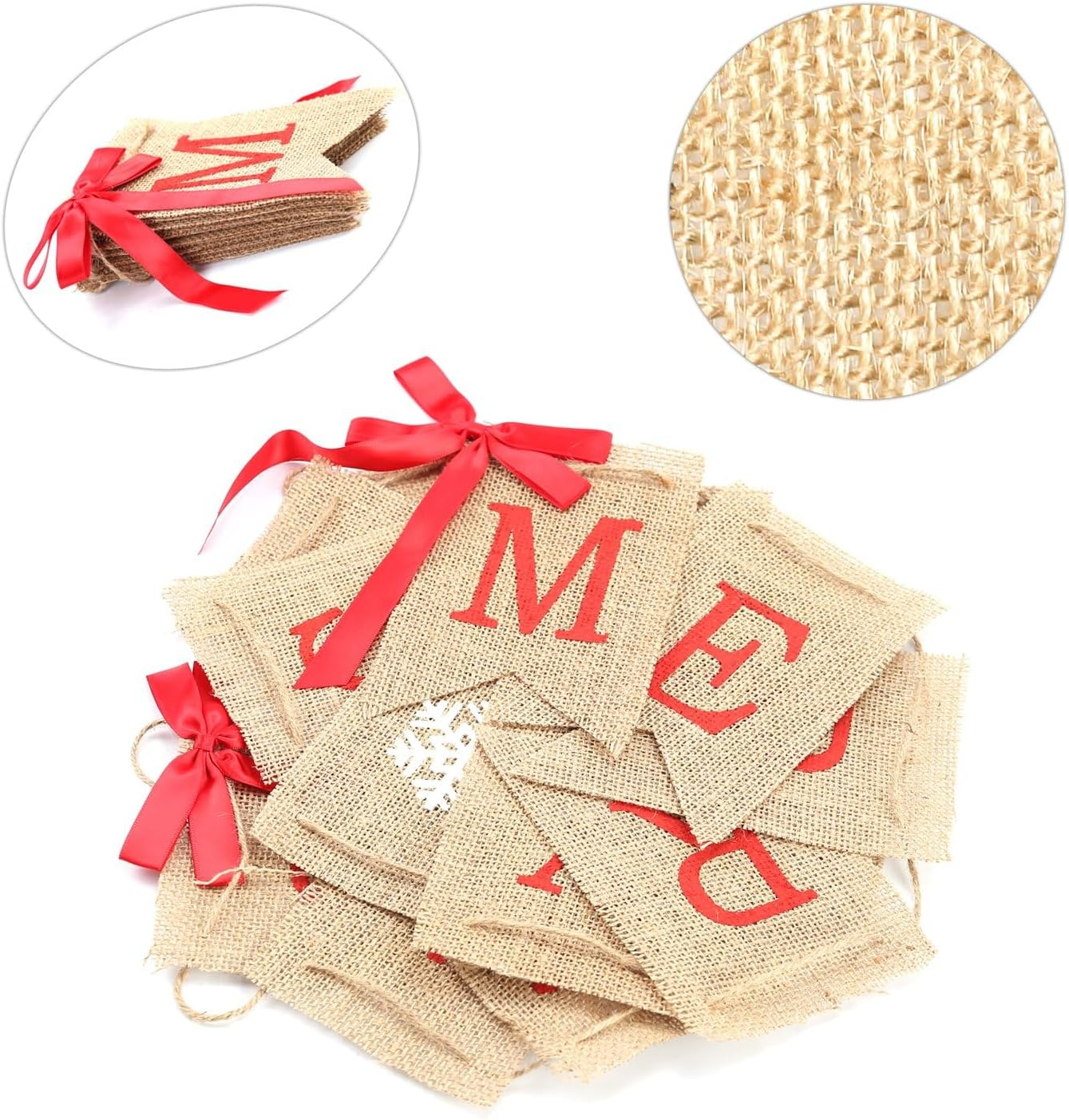 Merry Christmas Burlap Banner, Red with Brown Accents, 9.35FT Straight Christmas Banner image number 4