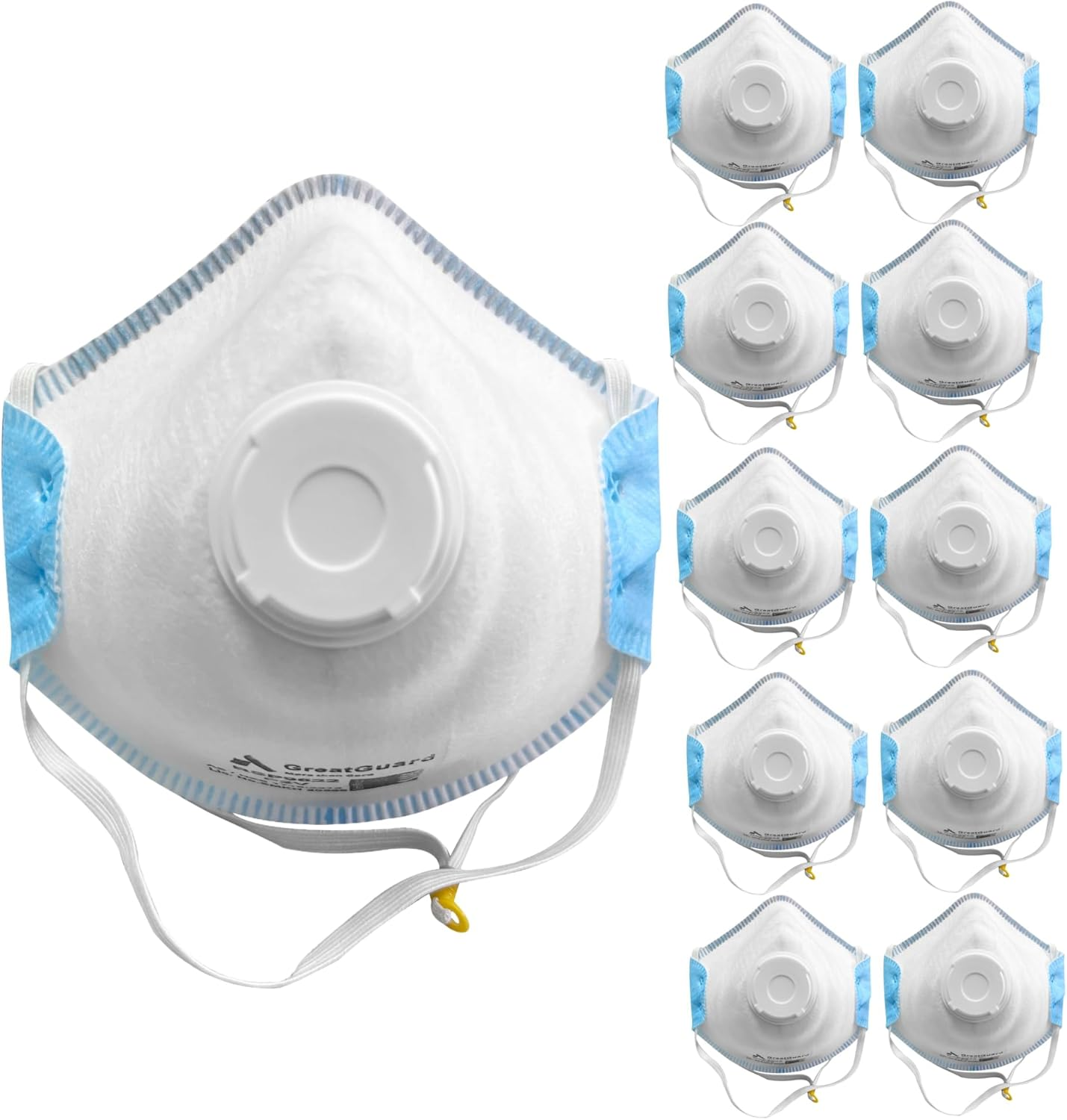 P2 Face Mask Respirator Particulate Disposable Respirator P2 Valved Dust Mask 10 Pack for WOODWORKING PAINTING WELDING GRINDING SANDING RESPIRATOR image number 2