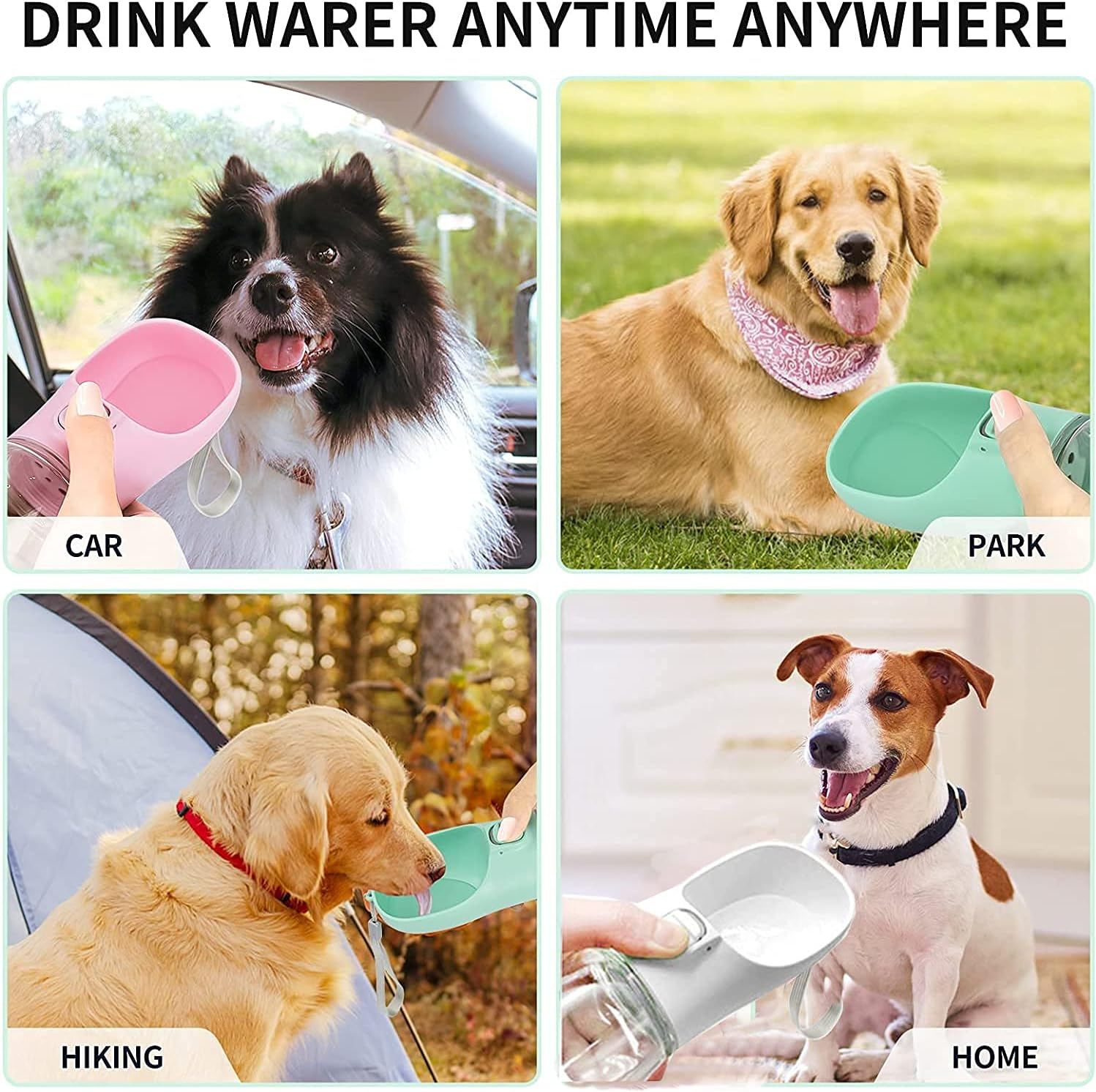 Dog Water Bottle, Leakproof Portable Dog Water Dispenser with Drinking Feeder, Outdoor Travel Drinking Bowl for Dogs Pets Cats Puppy Outdoor Walking Hiking, White,550Ml image number 5