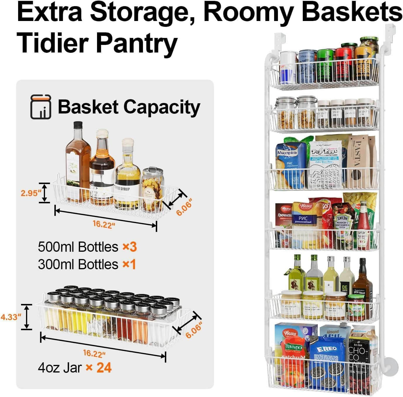 Over the Door Pantry Organizer Rack, Astraio 6 Baskets Pantry Door Organization and Storage, Heavy-Duty Metal Kitchen Spice Rack over Door Can Organizer image number 1