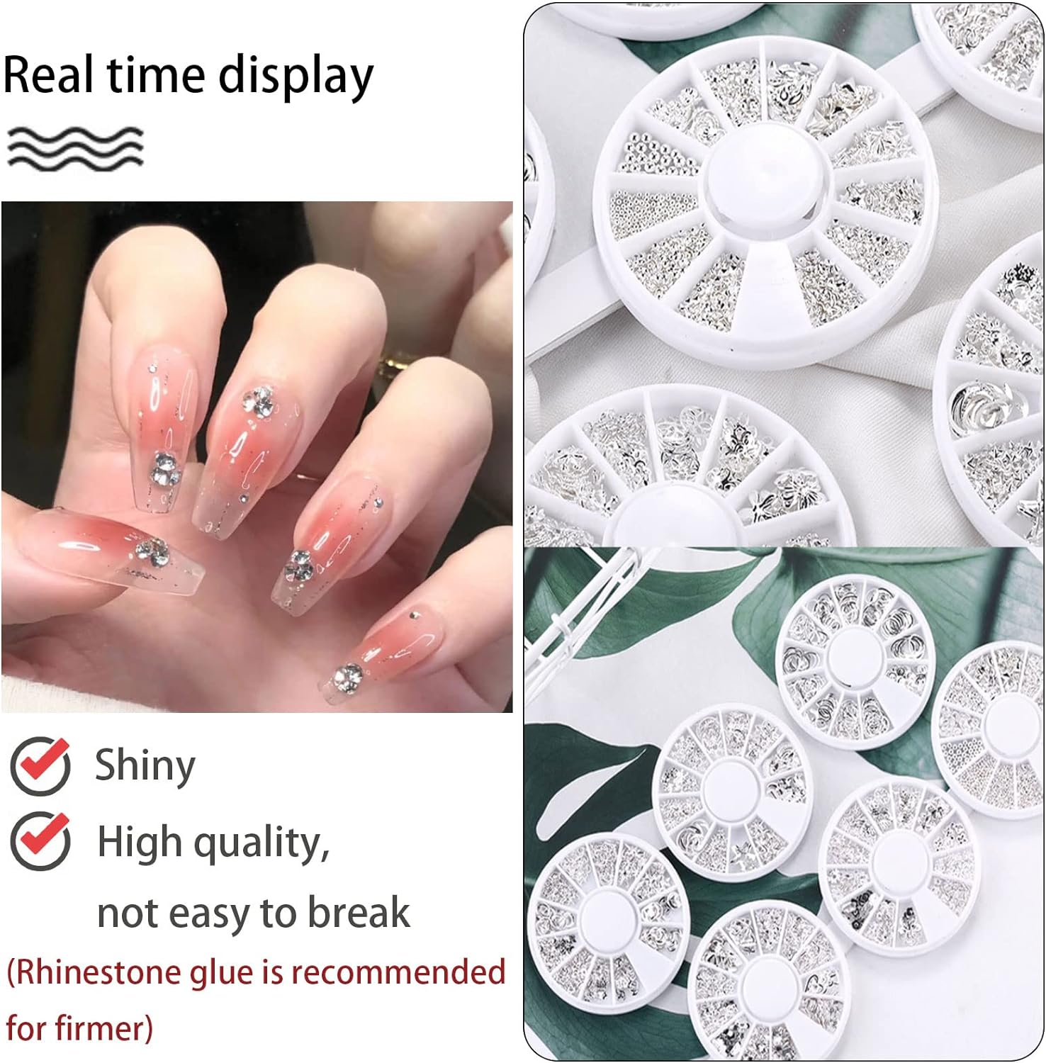 Silver Nail Charms 3D Nail Art Accessories Metal Nail Charms for Acrylic Nails, Hollow Heart Nail Charms 3D Nail Art Decoration with Nail Packaging Boxes(3 Boxes)，Diy Nail Stuff for Nail Techs image number 4