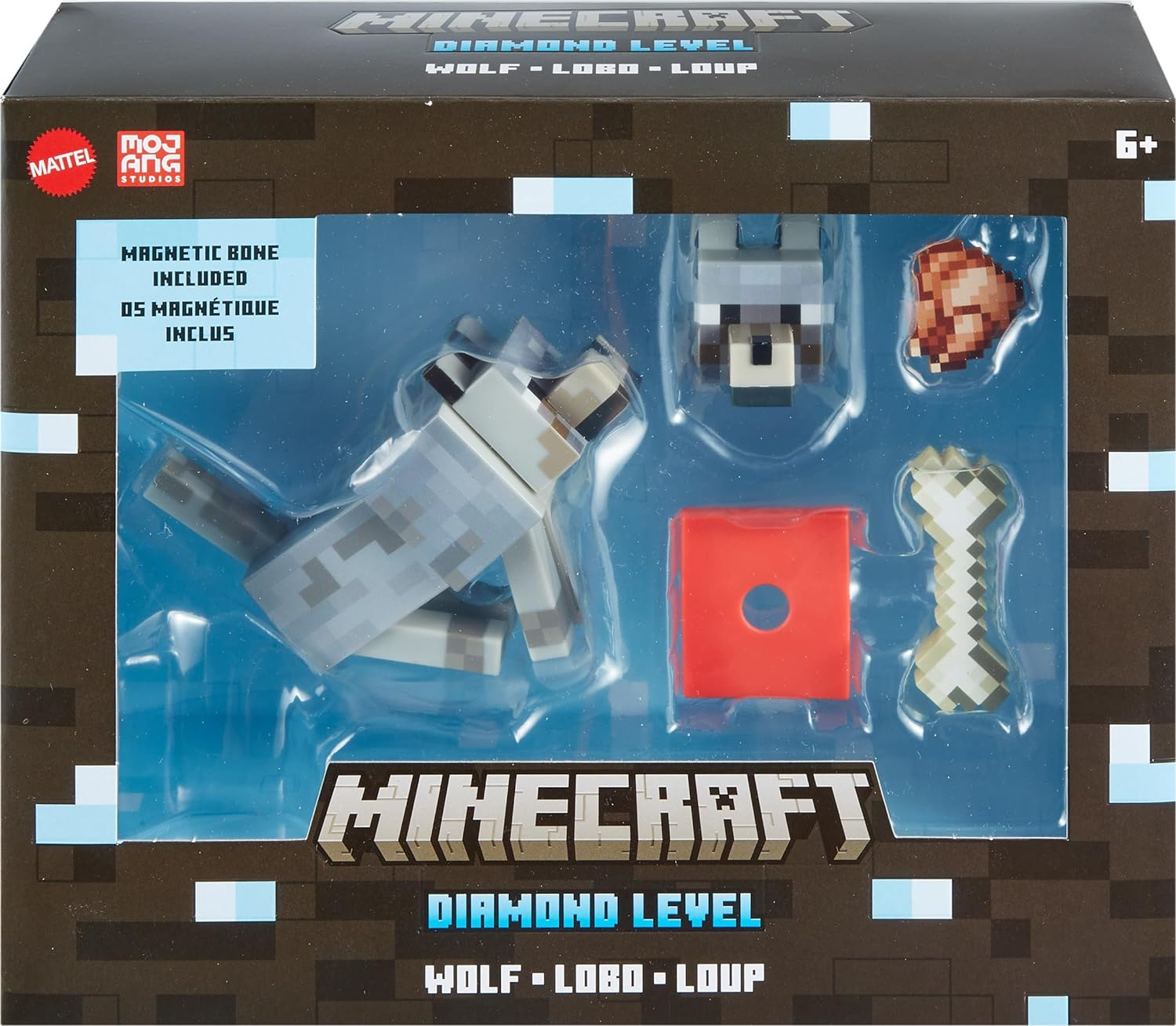 Mattel Minecraft Diamond Level Wolf Action Figure & Die-Cast Accessories, Collectible Toy Inspired by Video Game, 5.5 Inch image number 2