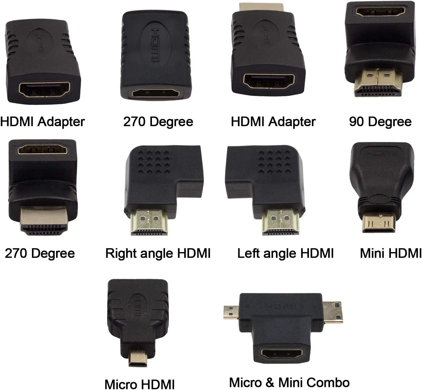 Emsea 10Pcs HDMI Adapter Kit, HDMI to Mini Hdmi/Micro HDMI Female Male Gold-Plated Interface Converter