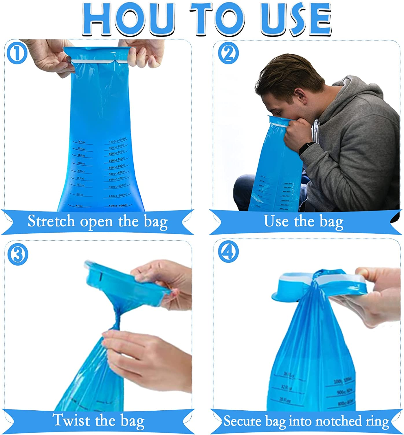 25 Pack Vomit Bags Disposable, Wide Mouth Travel Barf Bags for Car Travel, Sickness Bags for Adults, Kids, Pregnant Woman image number 3