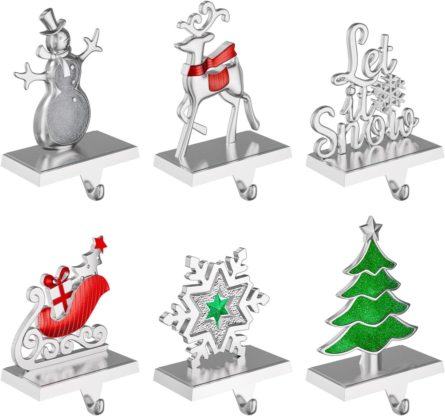 Christmas Stocking Holders for Mantle Weighted Metal Stocking Hangers Hooks for Fireplace Christmas Decorations (Set of 4)