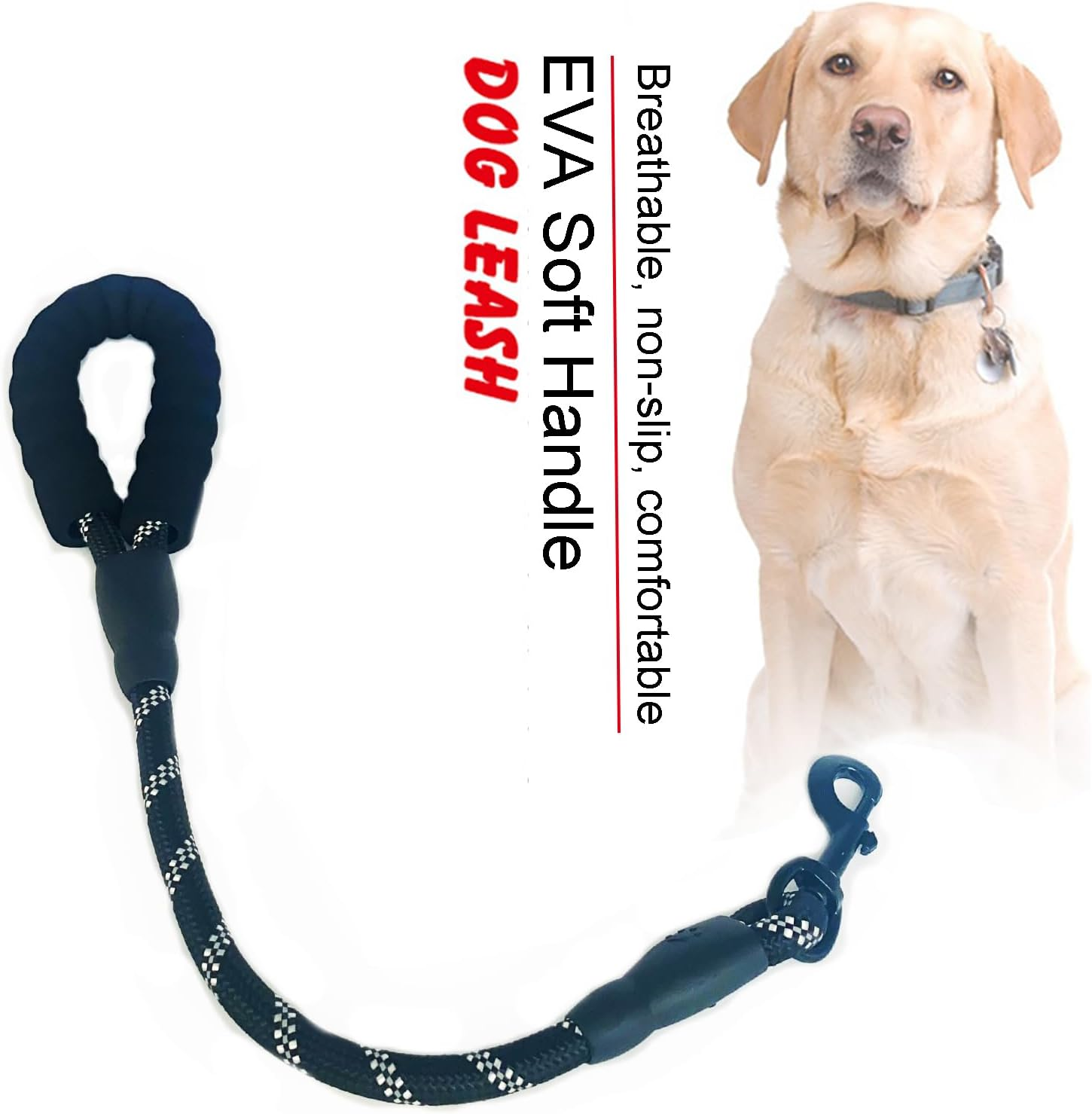 Easy Control with Short Dog Leash for Climbing Training Walking and Guiding Blind, 2 Feet Nylon Dog Leash, Strong Leash with Highly Reflective Threads for Medium Large Heavy Duty Dog Leads (Black) - Blue image number 6