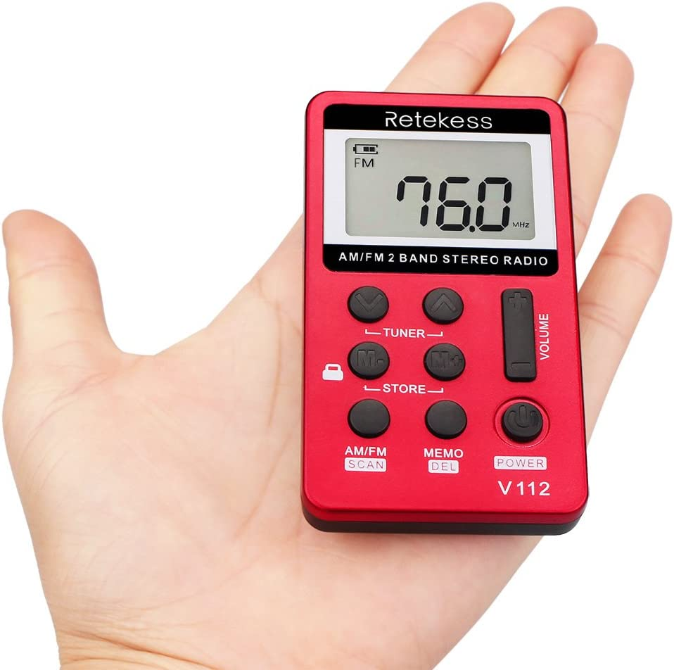 Retekess V112 Portable Pocket AM FM Radio Digital Tuning Mini Little Radios with Earphone Rechargeable Battery LCD Screen for Walk Running Kids Senior Adults (Red+Gold) - Gold+Red image number 3