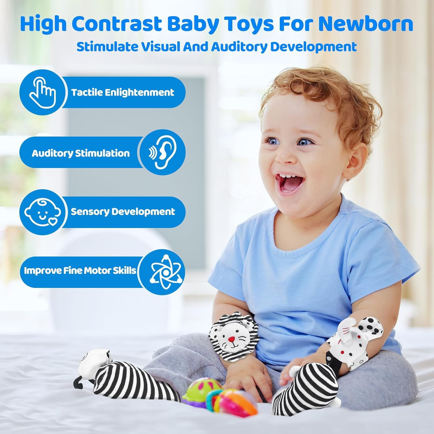 Baby Socks & Wrist Rattles Toys for 0-12 Month,Black and White High Contrast Baby Toys 0-6 Months,Baby Boy Girl Gifts 0-3 3-6Month Toy,2 3 4 Month Old Baby Toys,Infant Sensory Newborn Toys image number 5